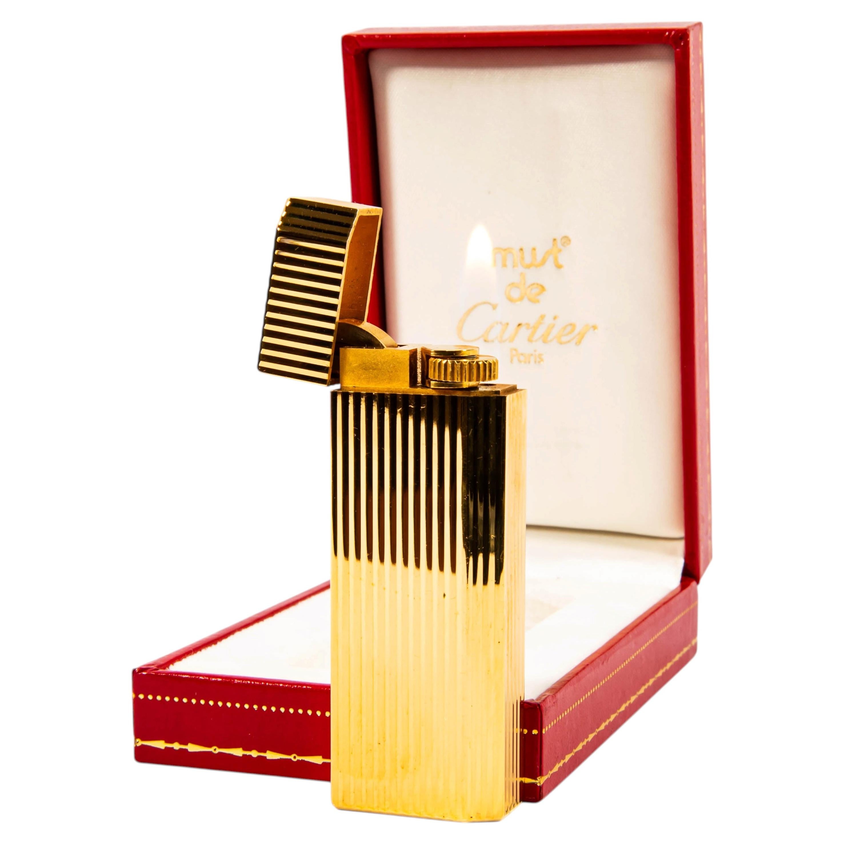 Vintage Gold Plated Cartier Pentagon Lighter in Box 1980s For Sale