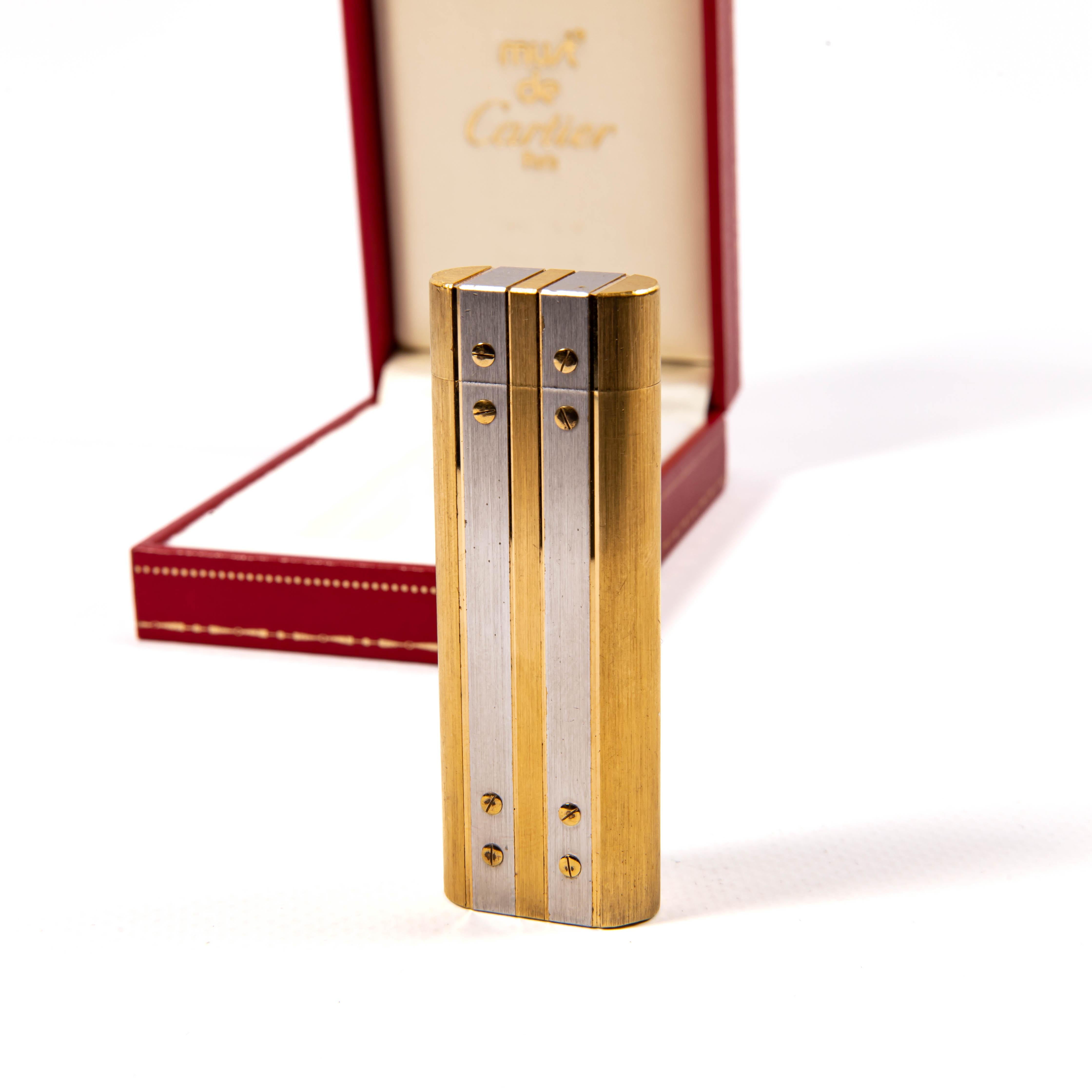 Vintage Gold Plated CARTIER Santos Lighter in Box 1980s In Good Condition For Sale In DELFT, NL