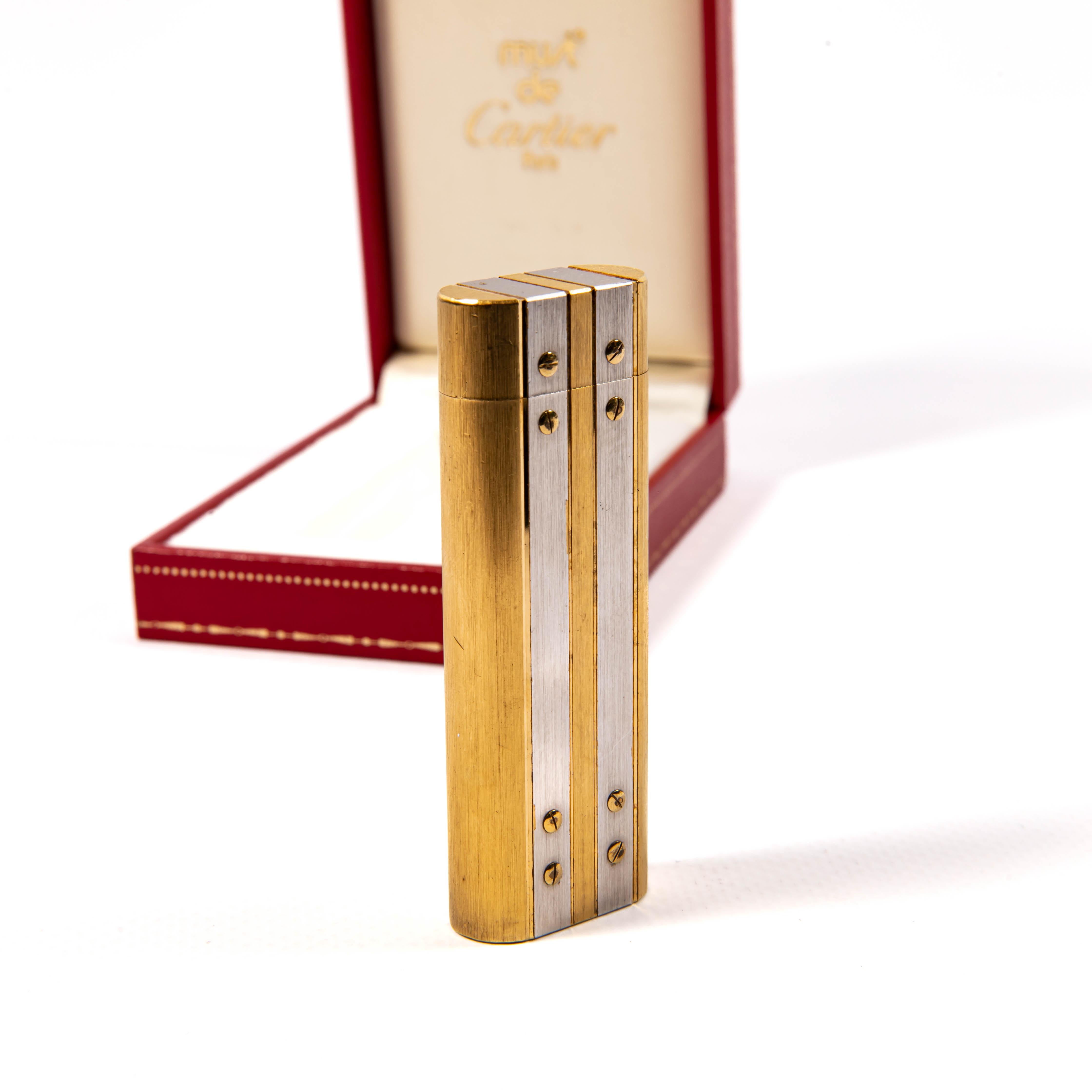 Women's or Men's Vintage Gold Plated CARTIER Santos Lighter in Box 1980s For Sale