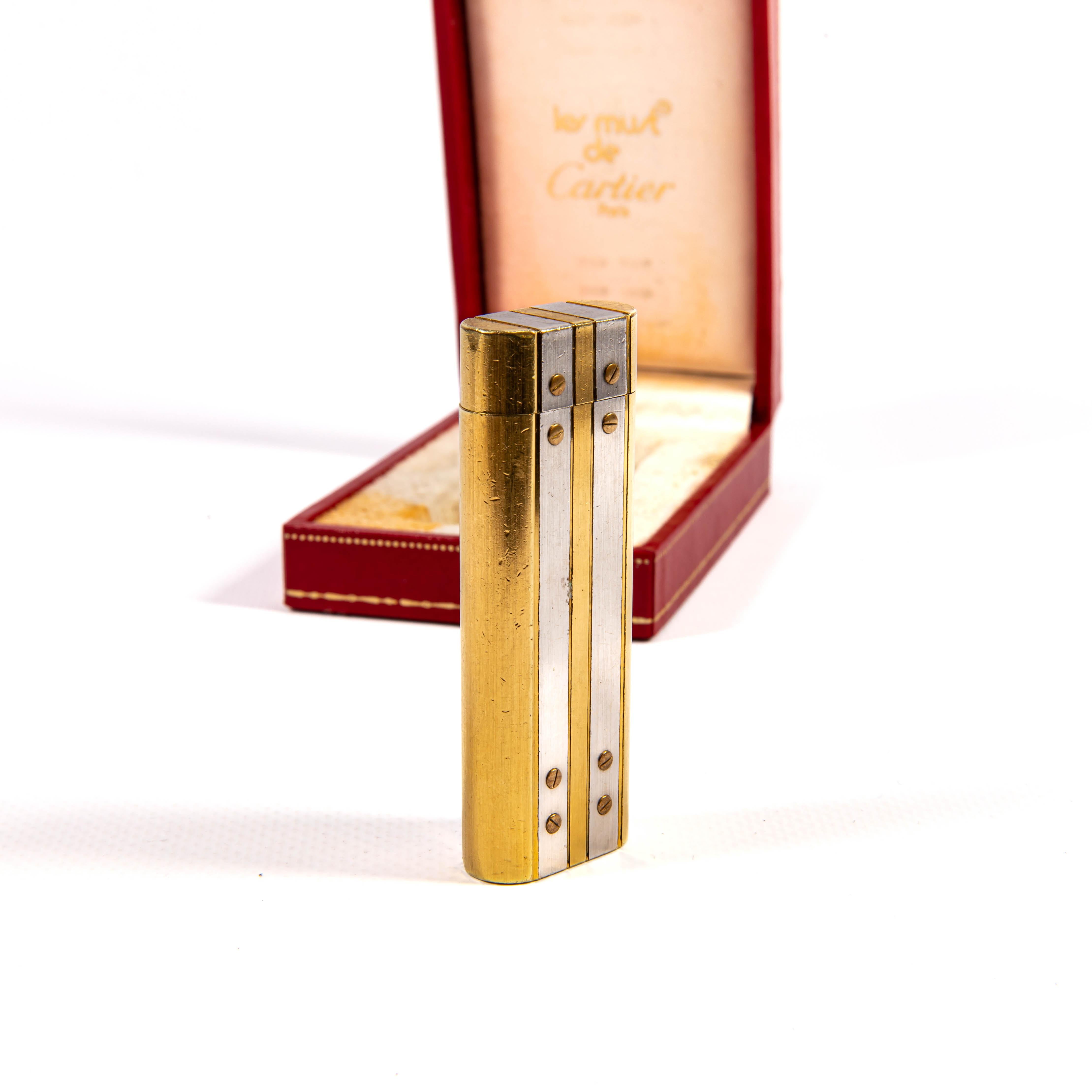 Vintage Gold Plated CARTIER Santos Lighter in Box 1980 Unisexe en vente