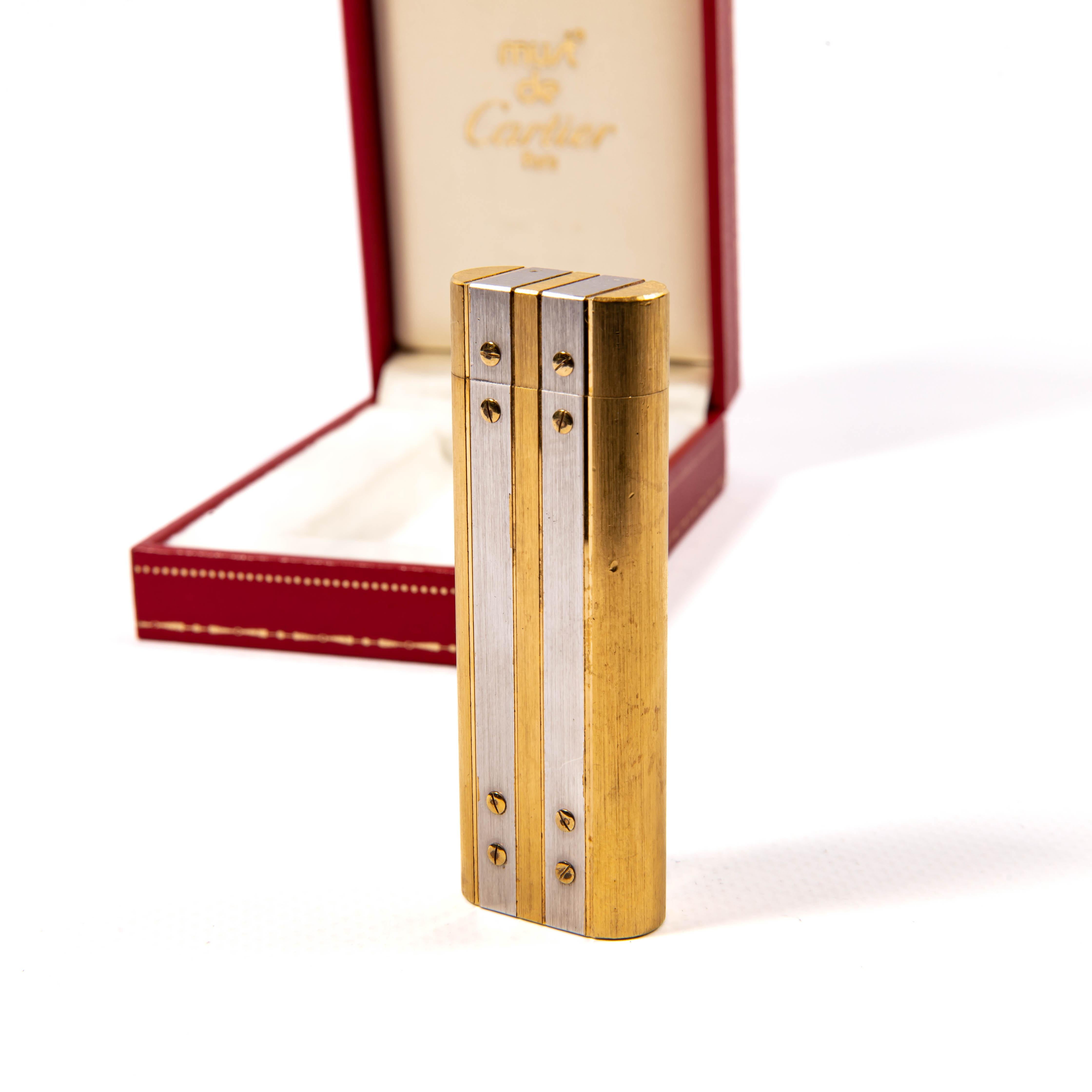 Vintage Gold Plated CARTIER Santos Lighter in Box 1980s For Sale 1
