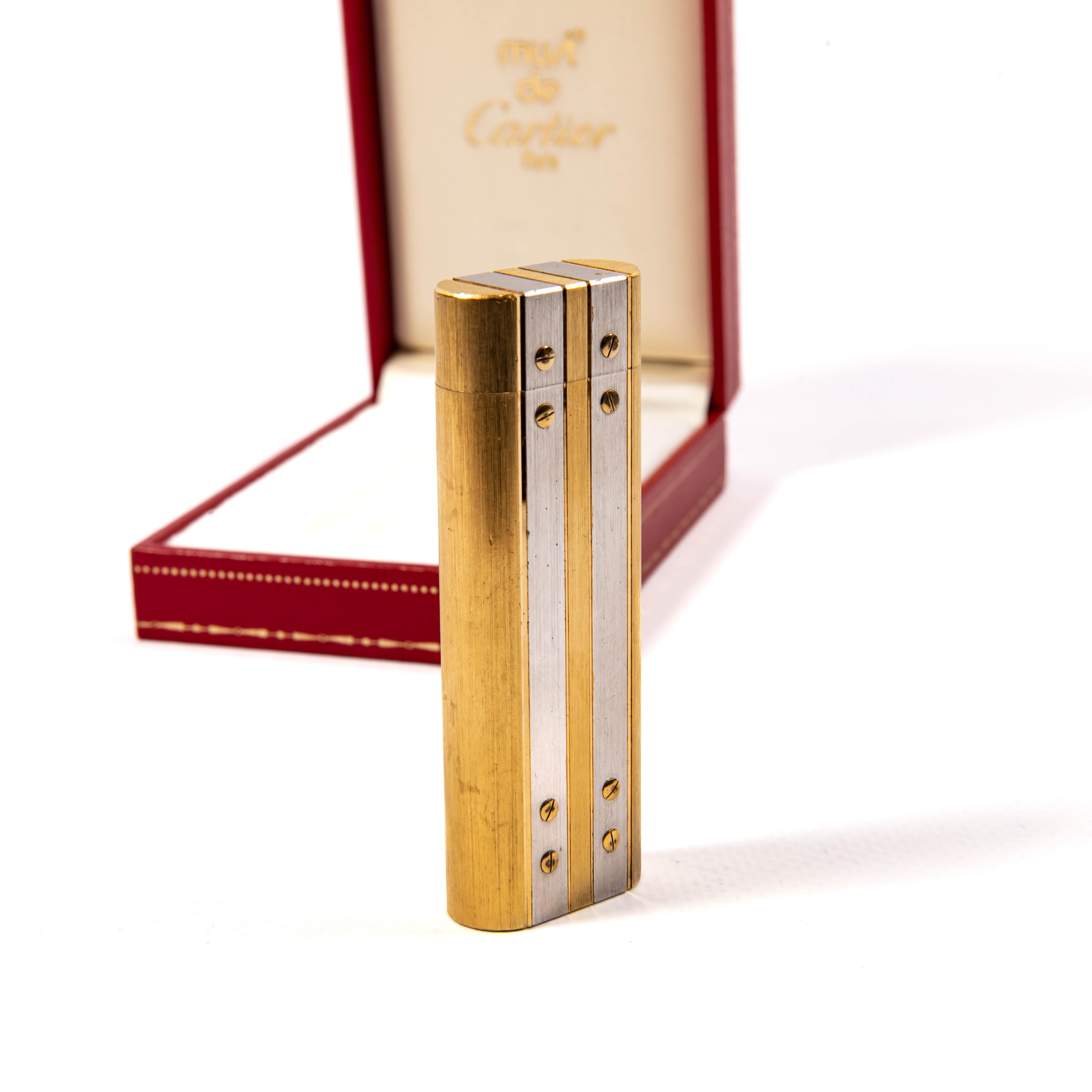 Vintage Gold Plated CARTIER Santos Lighter in Box 1980s For Sale 2