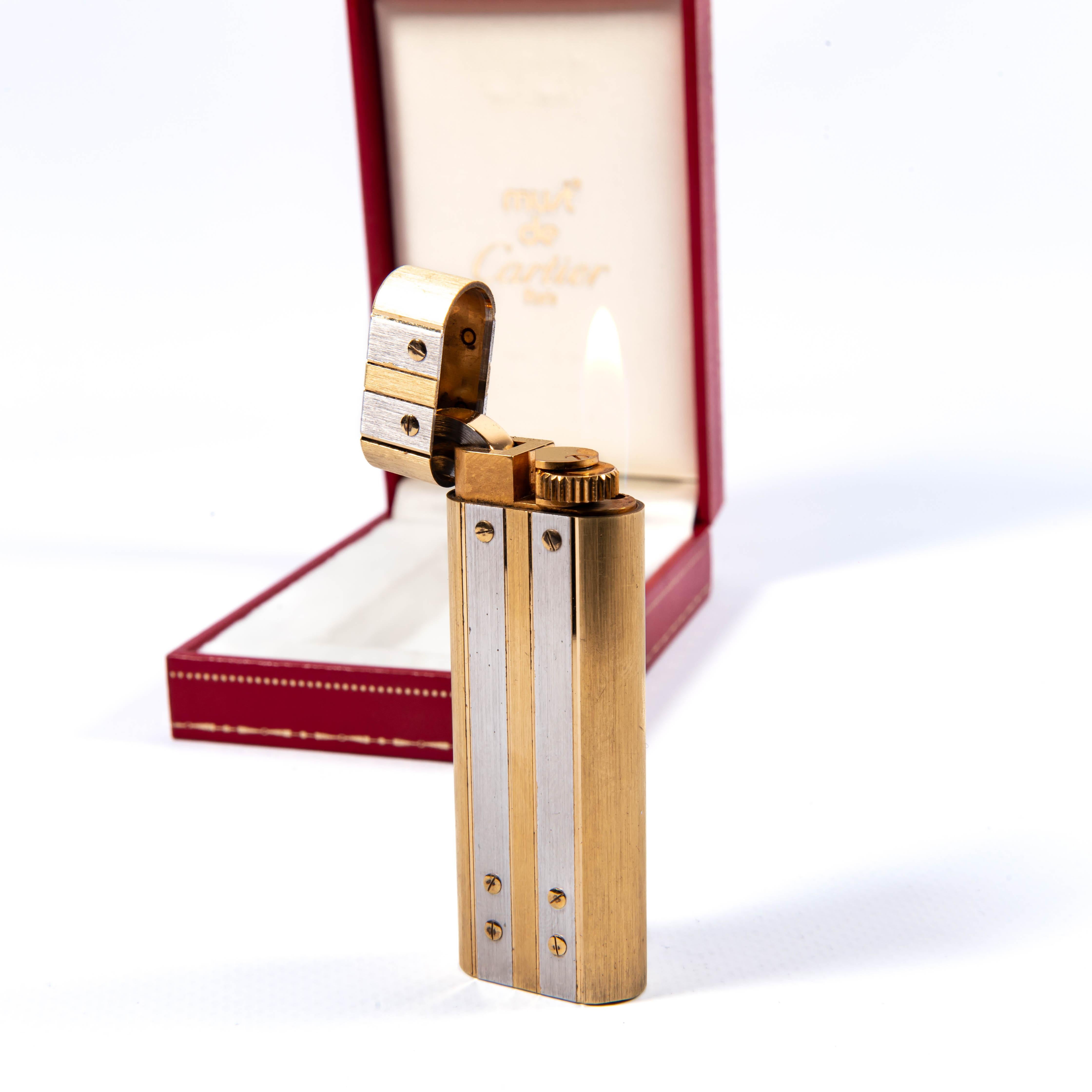 Vintage Gold Plated CARTIER Santos Lighter in Box 1980s For Sale 3