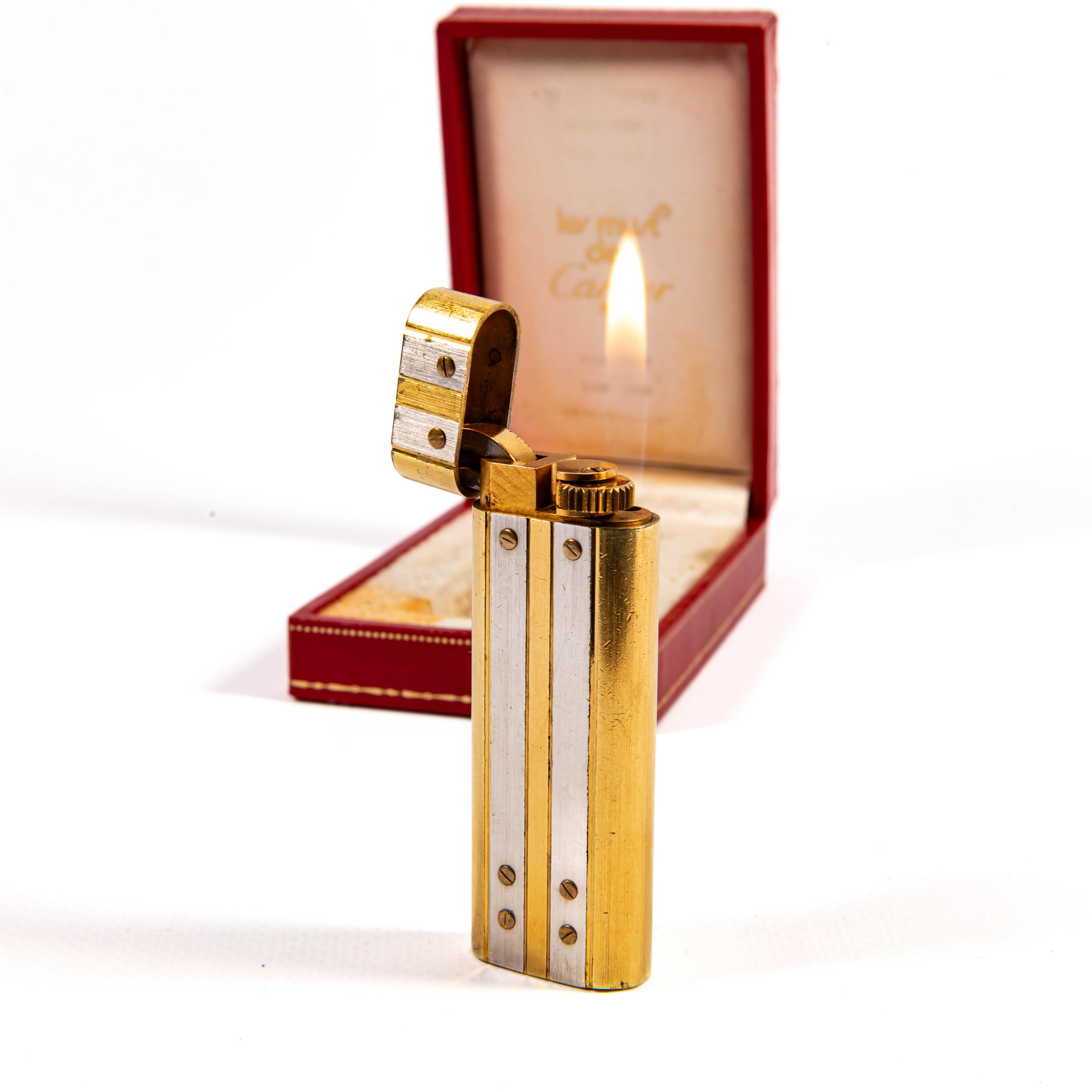 Vintage Gold Plated CARTIER Santos Lighter in Box 1980 en vente 3
