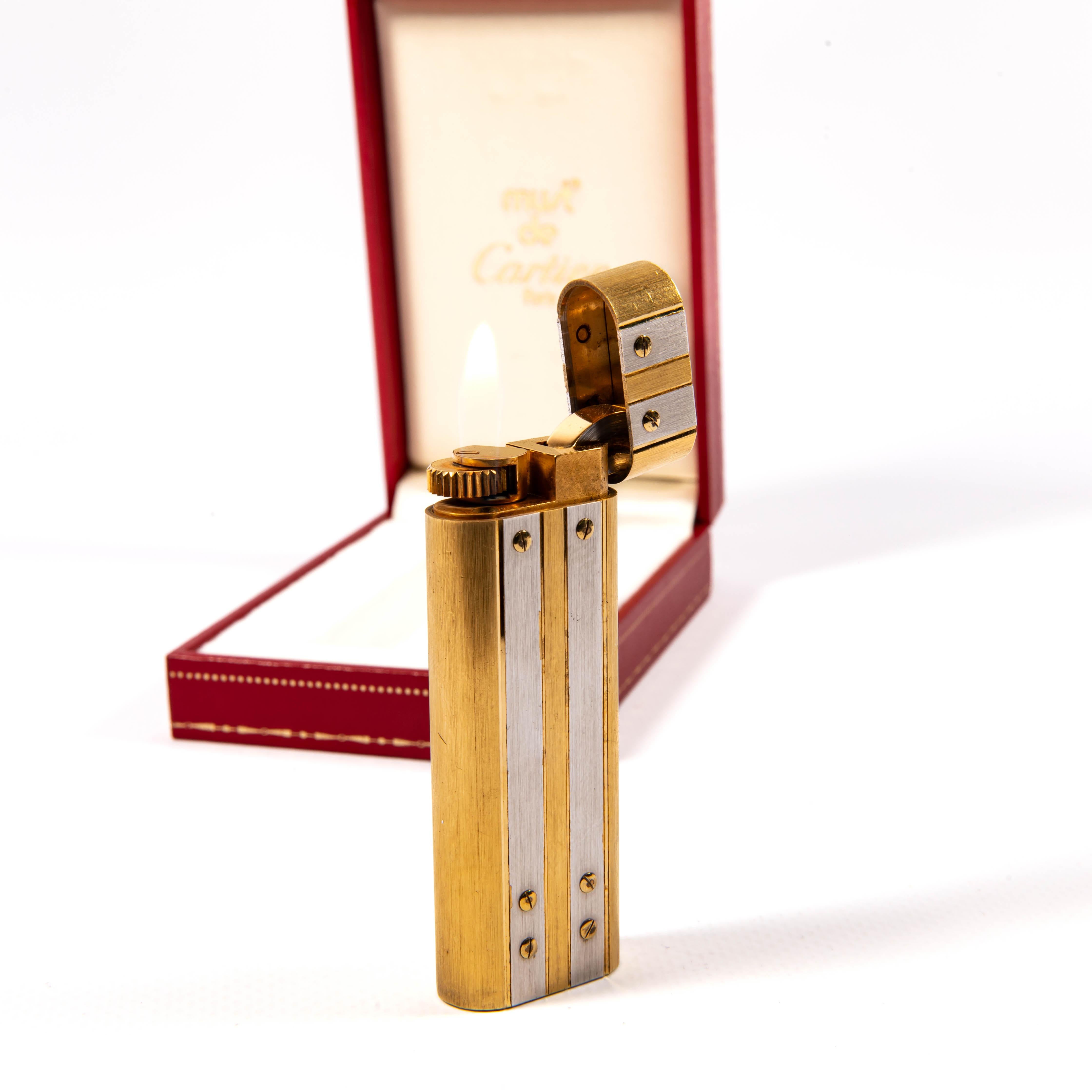 Vintage Gold Plated CARTIER Santos Lighter in Box 1980s For Sale 4