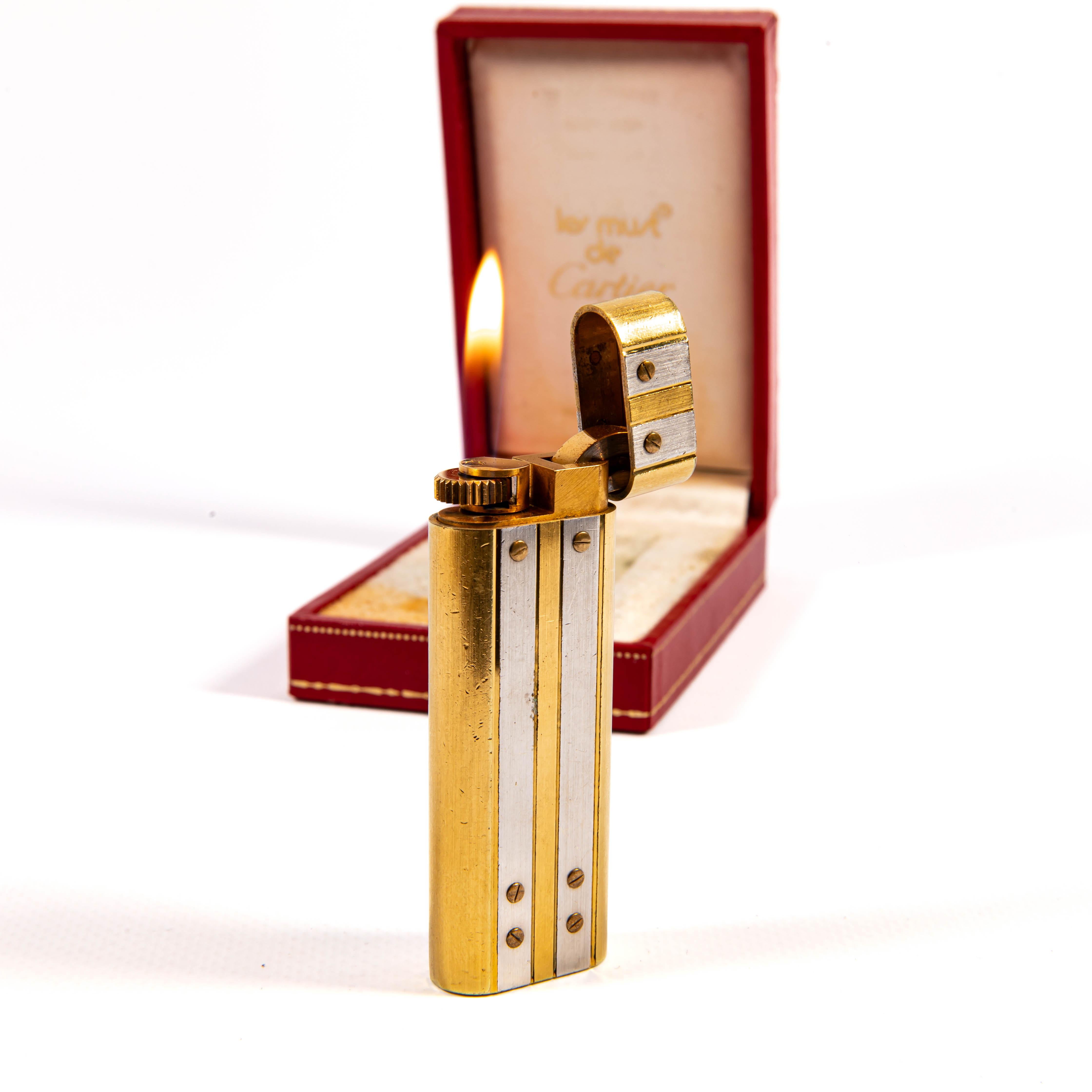 Vintage Gold Plated CARTIER Santos Lighter in Box 1980 en vente 4
