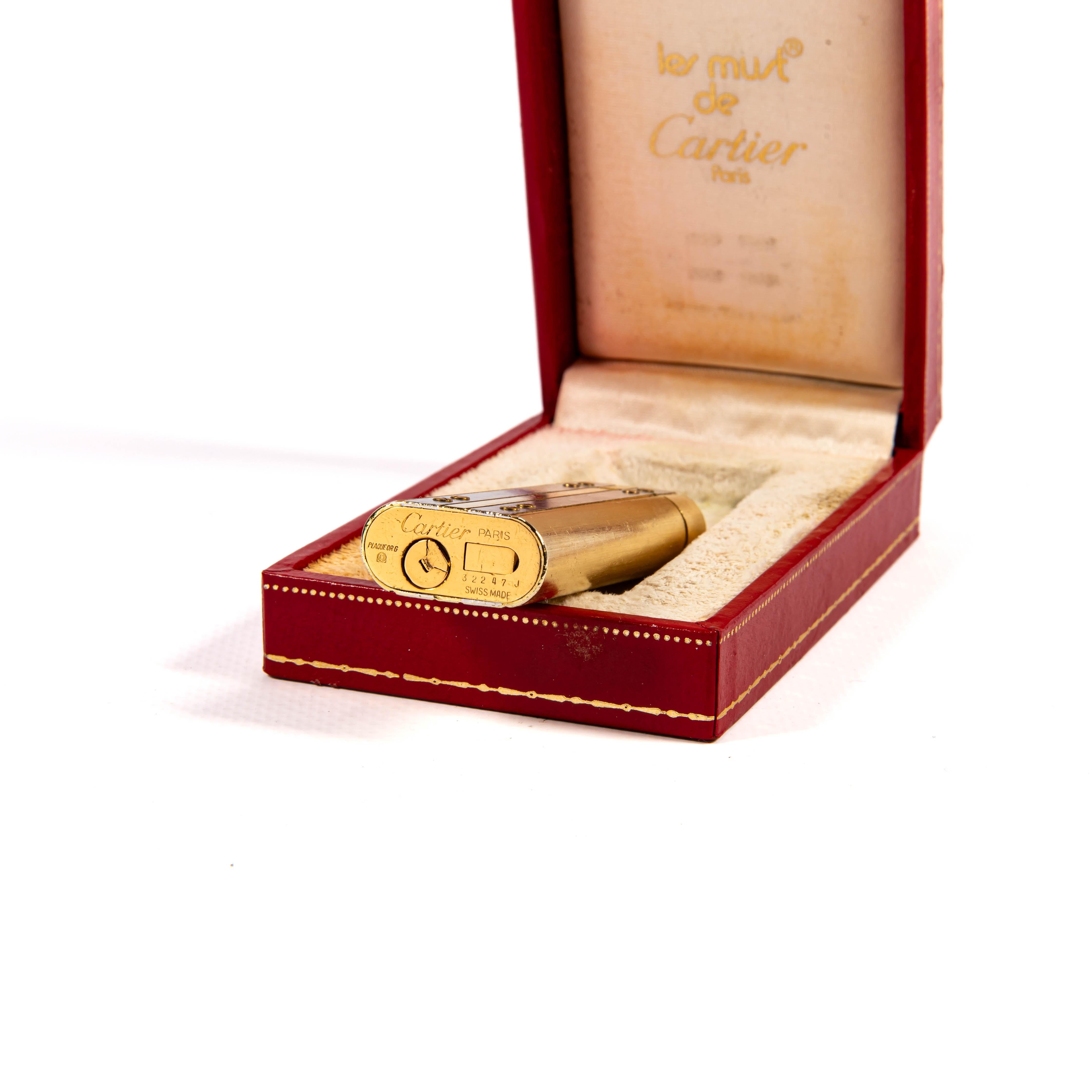 Vintage Gold Plated CARTIER Santos Lighter in Box 1980 en vente 5