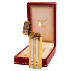 Vintage Gold Plated CARTIER Santos Lighter in Box 1980s