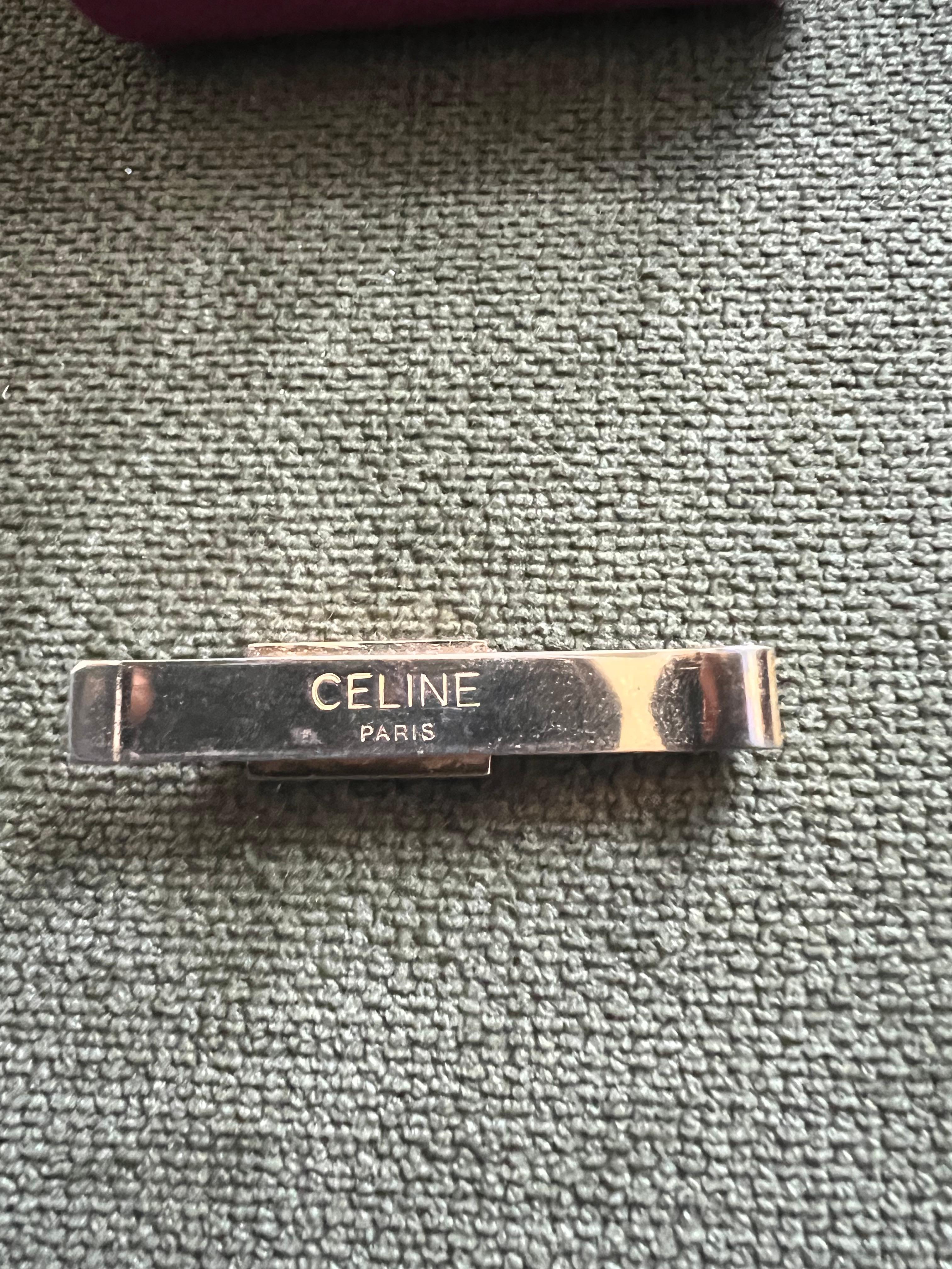 Gemelli da polso e fermacravatte Celine placcati in oro d'epoca con 3 astucci originali, 