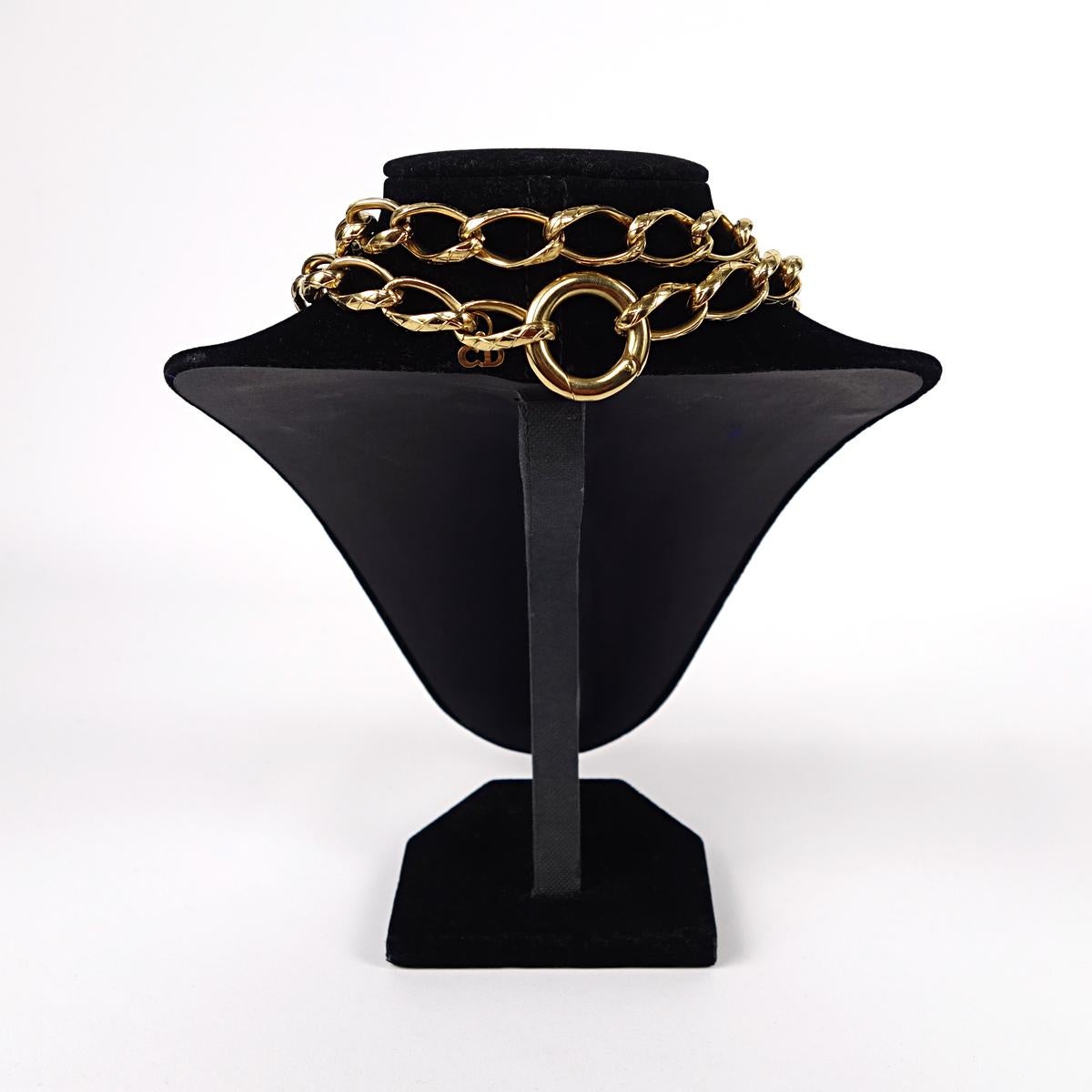 French Vintage Gold-Plated Christian Dior Necklace with Large Chains For Sale