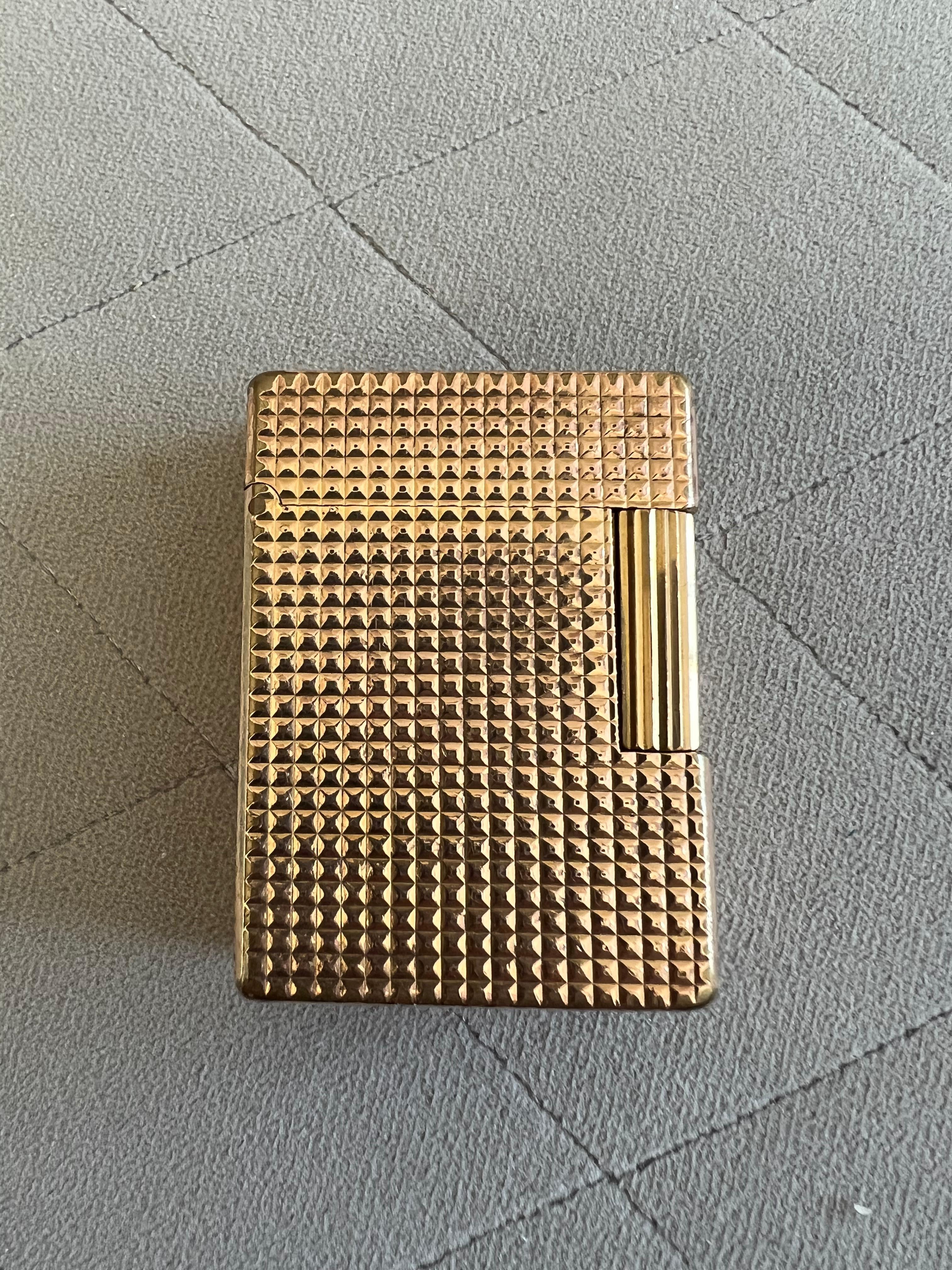 Women's or Men's Vintage Gold-Plated Diamond Head Pocket Gas Lighter By S. T. Dupont, Paris For Sale