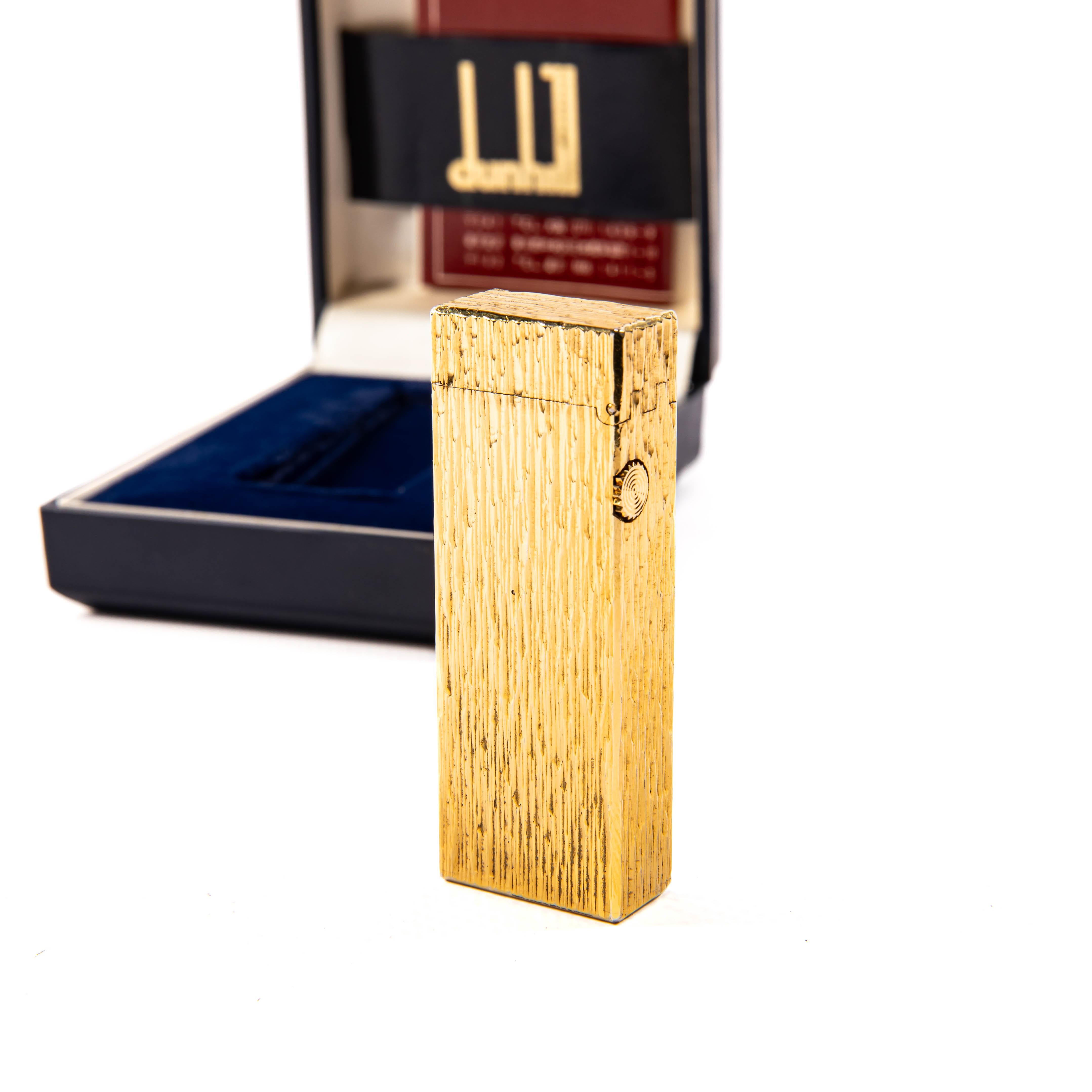 Vintage Gold Plated DUNHILL Rollagas Lighter Bark in Box 1980s 1