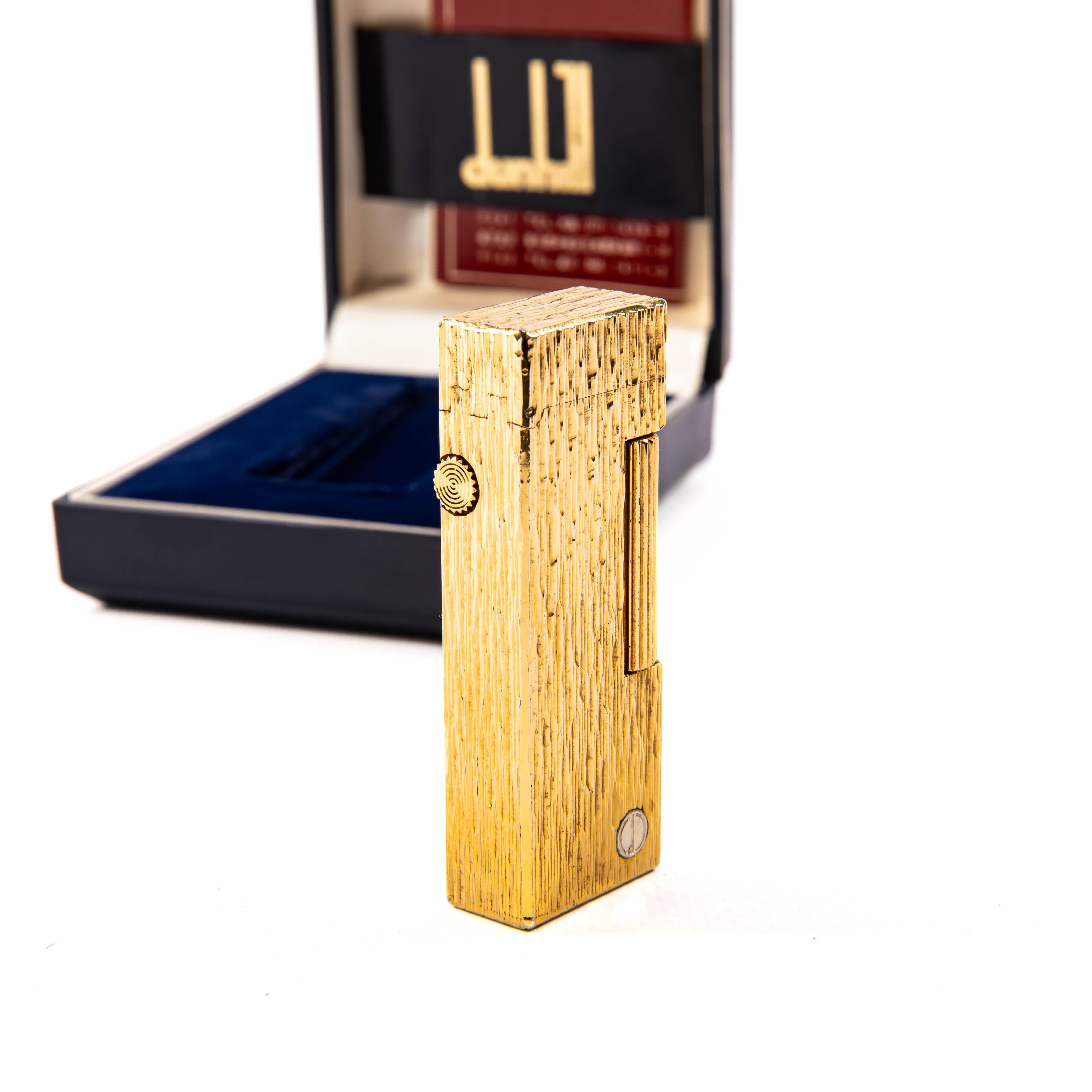Vintage Gold Plated DUNHILL Rollagas Lighter Bark in Box 1980s 2