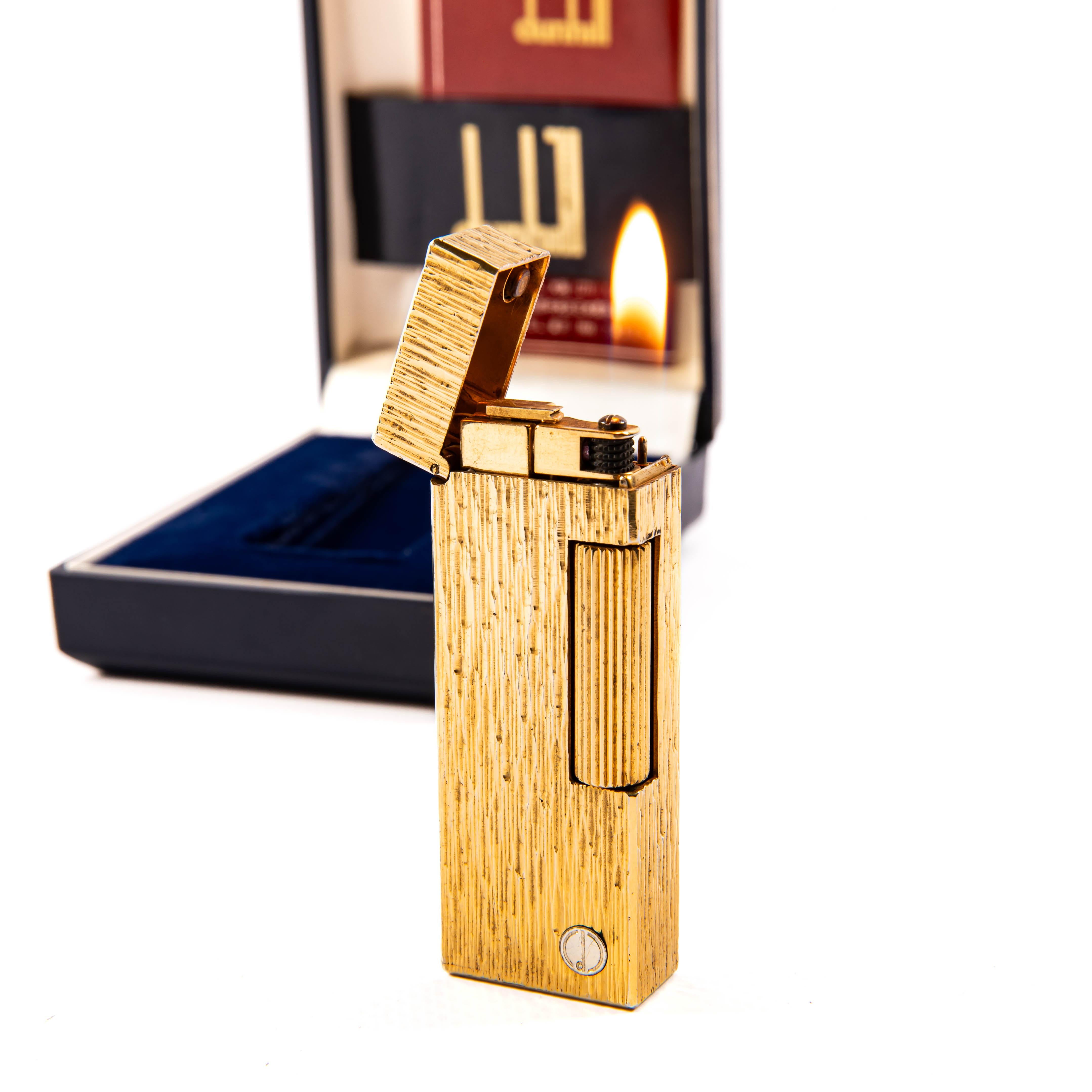 Vintage Gold Plated DUNHILL Rollagas Lighter Bark in Box 1980s 3