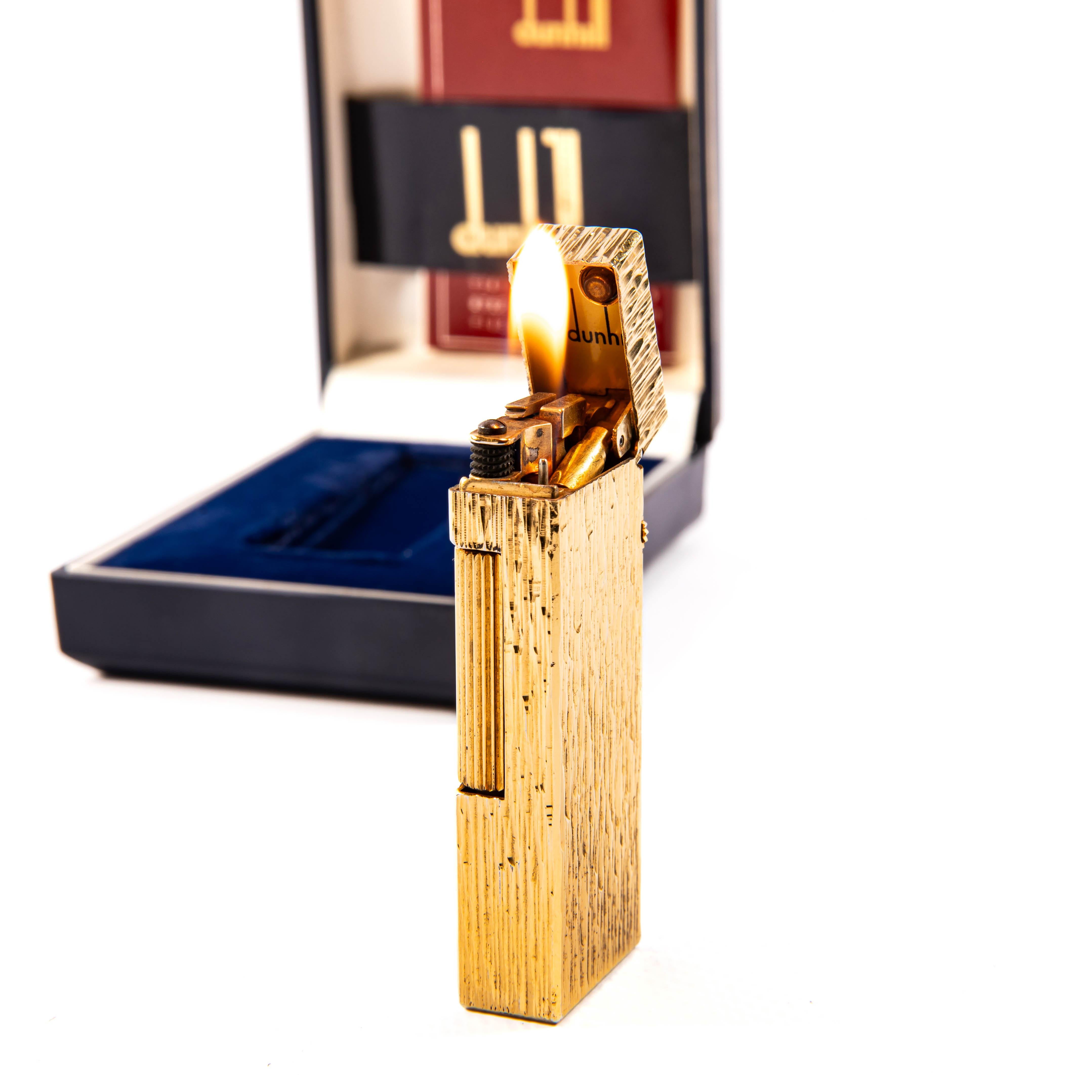 Vintage Gold Plated DUNHILL Rollagas Lighter Bark in Box 1980s 4