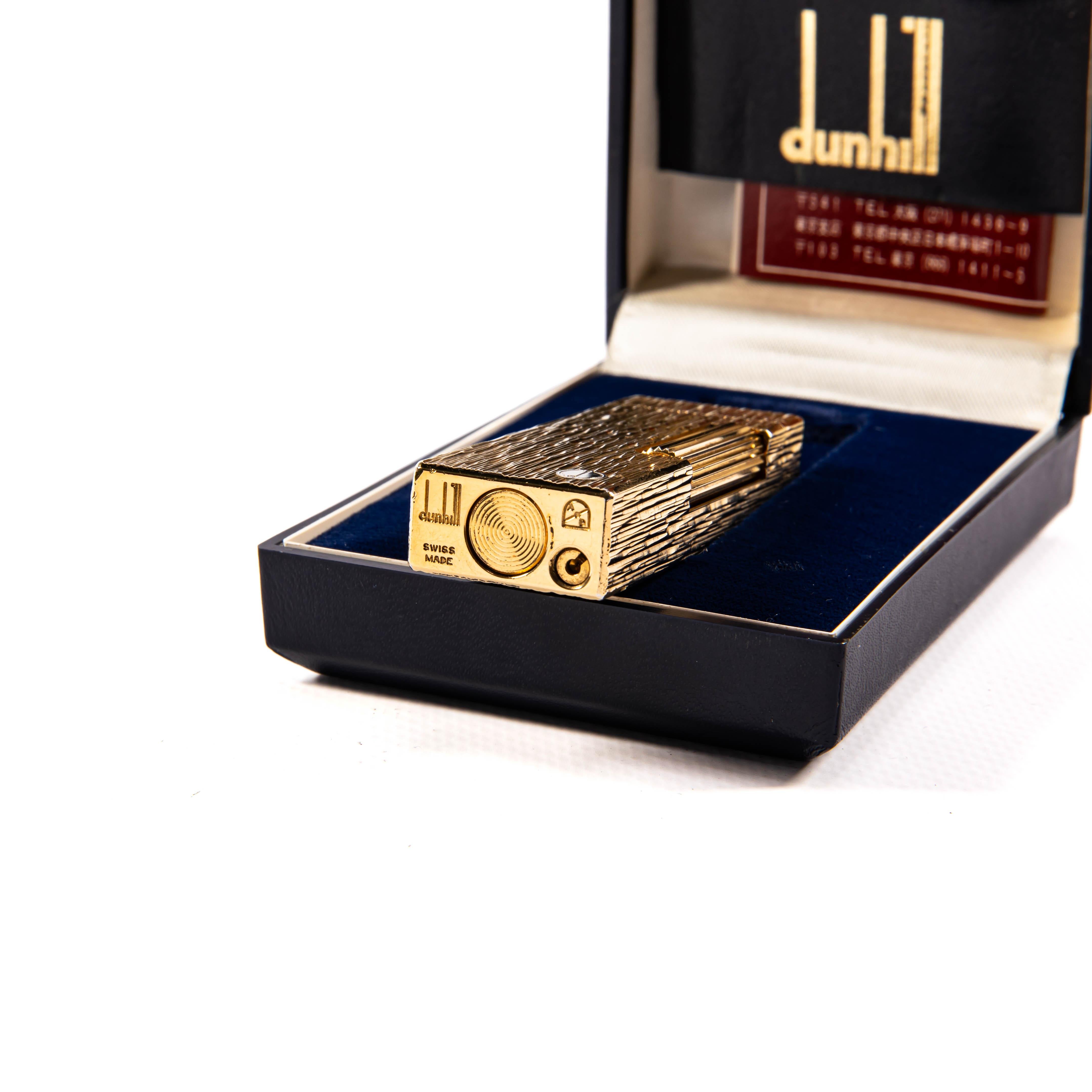 Vintage Gold Plated DUNHILL Rollagas Lighter Bark in Box 1980s 5