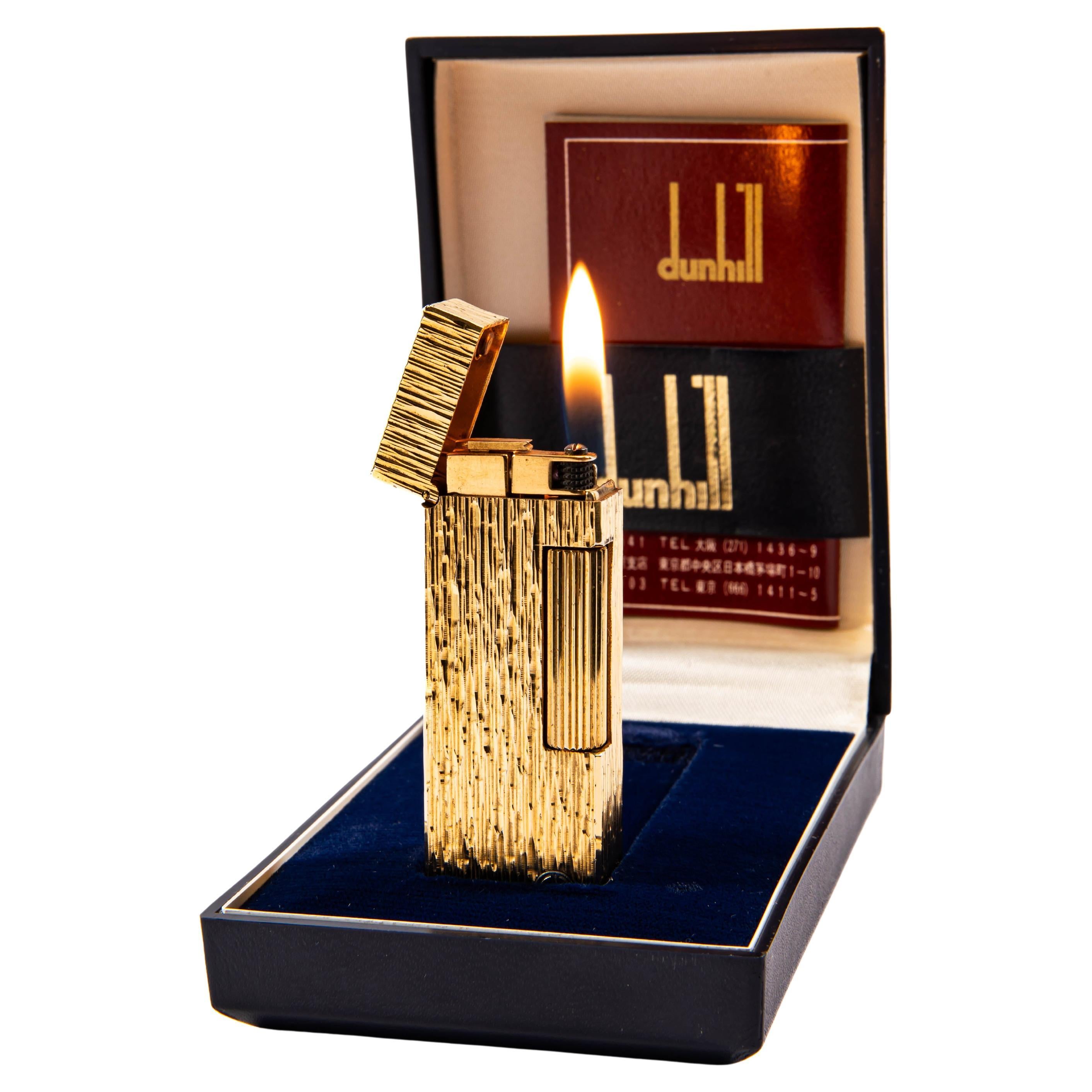 Vintage Gold Plated DUNHILL Rollagas Lighter Bark in Box 1980s