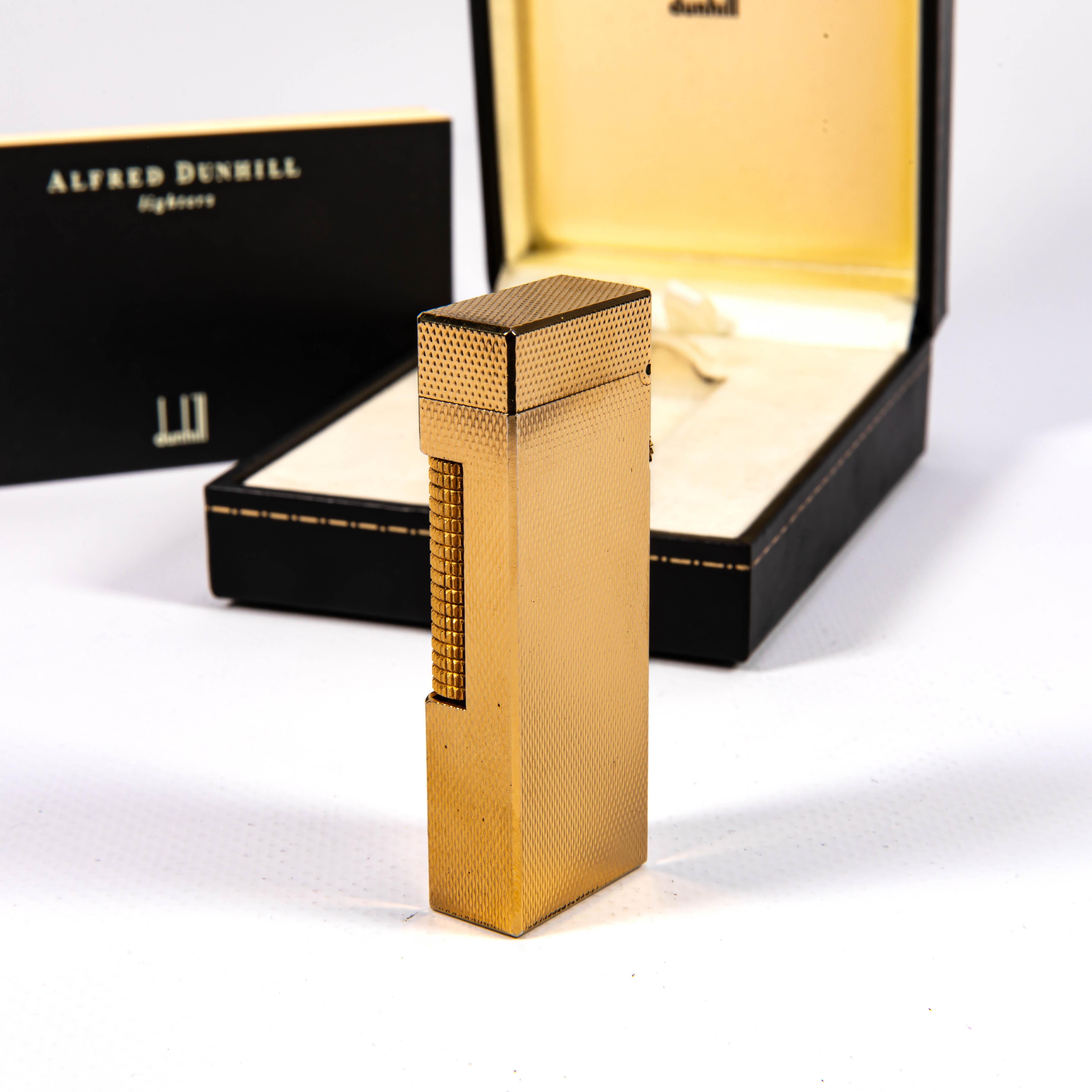 da uomo o donna Vintage Gold Plated DUNHILL Rollagas Lighter Barley in Box 1996 in vendita
