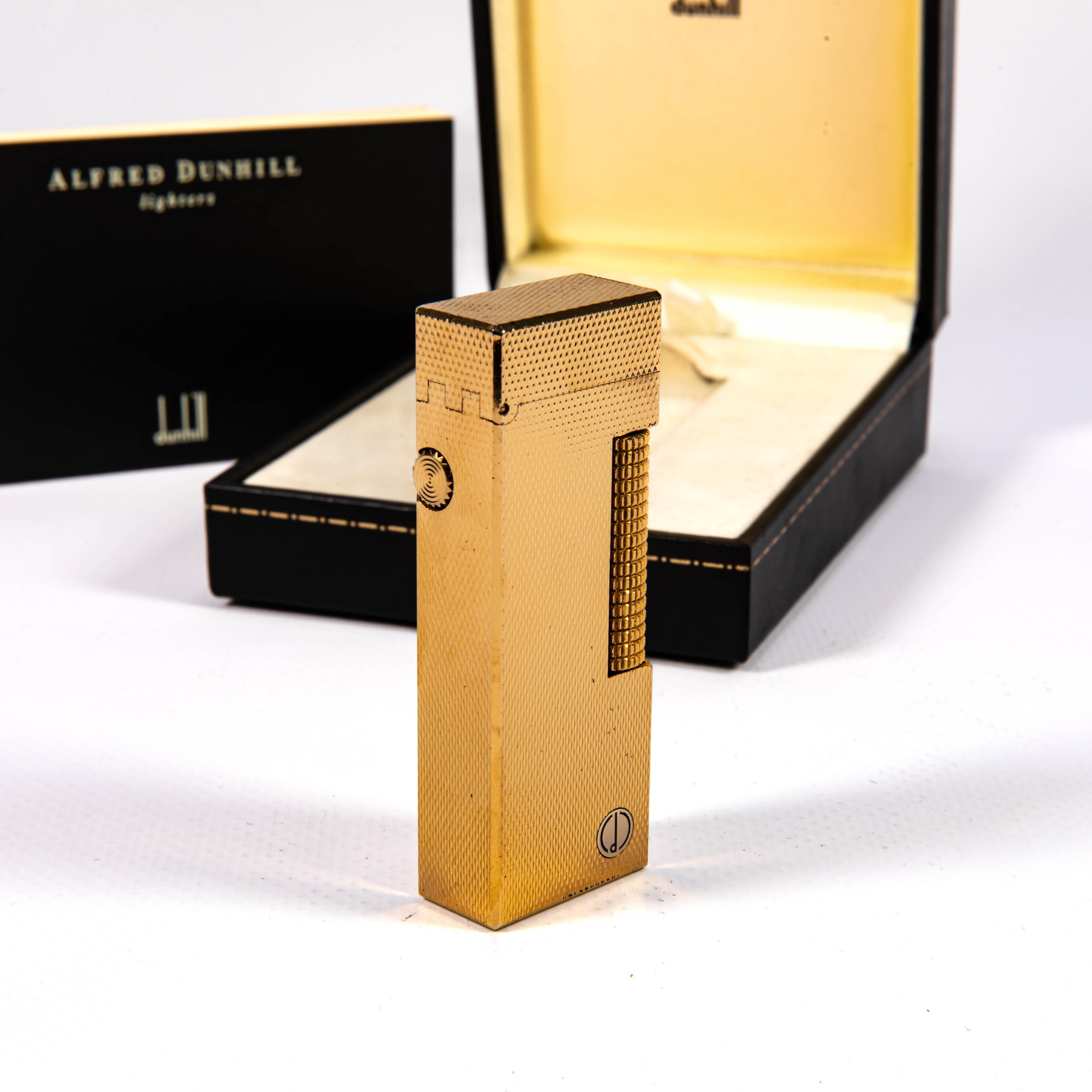 Vintage Gold Plated DUNHILL Rollagas Lighter Barley in Box 1996 in vendita 1
