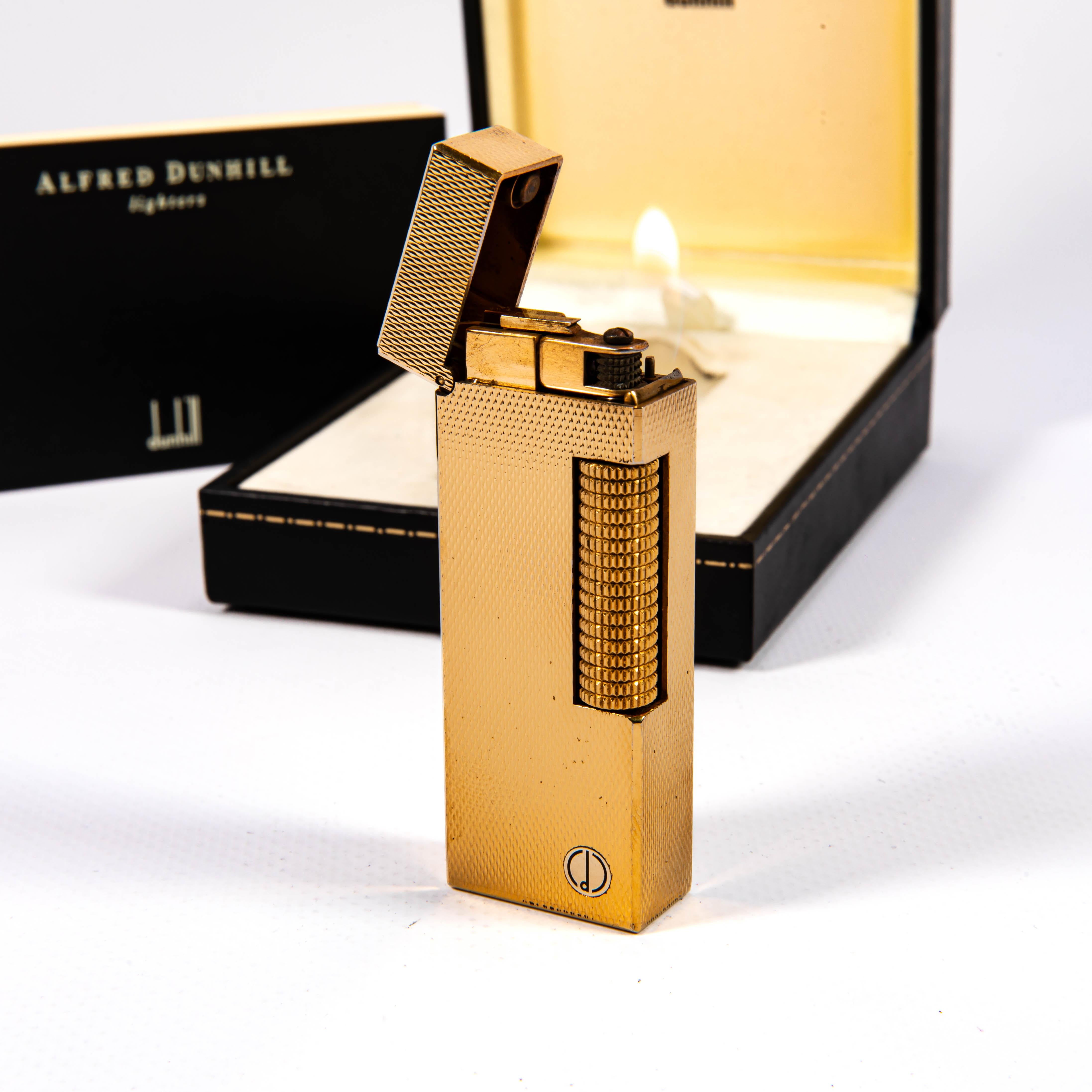 Vintage Gold Plated DUNHILL Rollagas Lighter Barley in Box 1996 in vendita 2