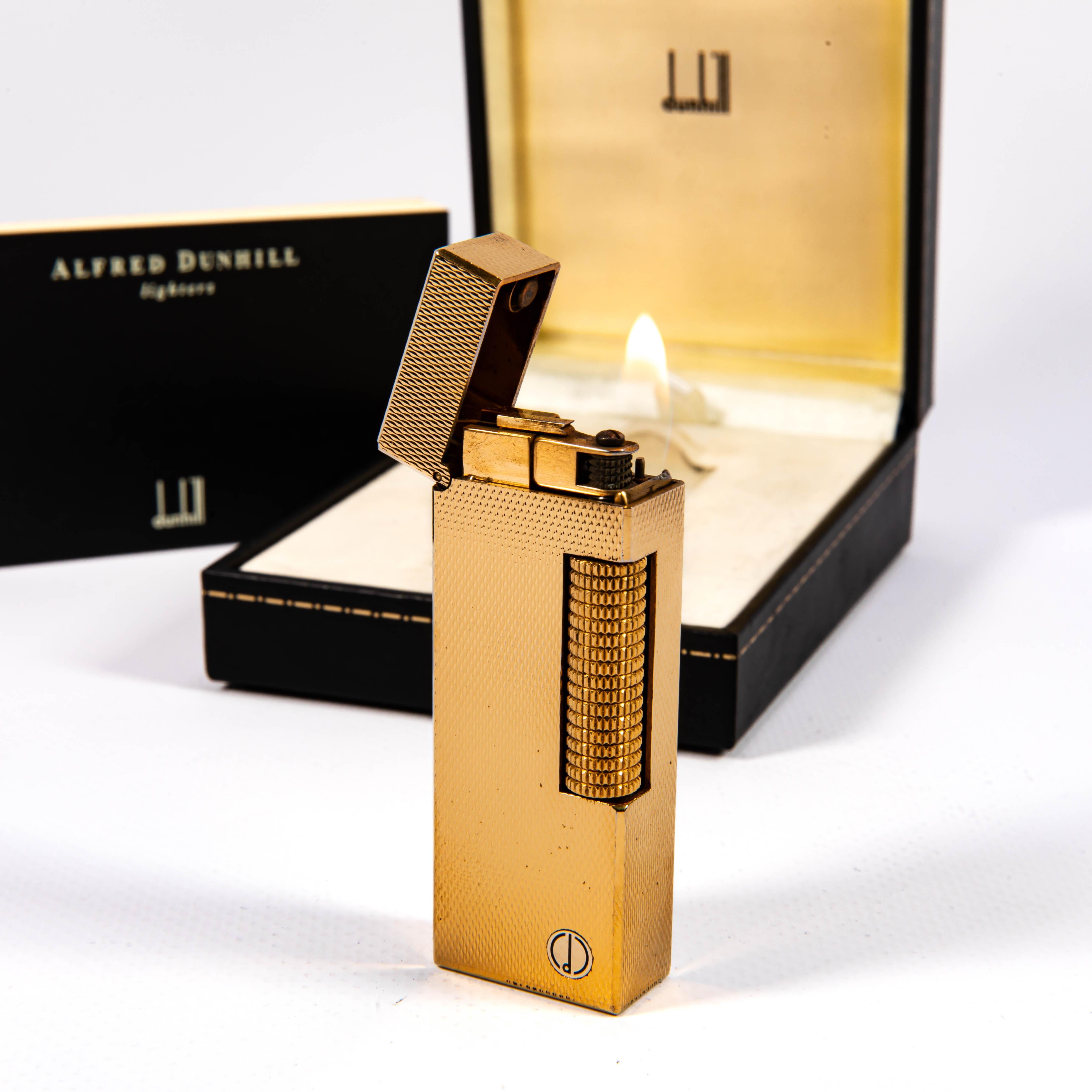 Vintage Gold Plated DUNHILL Rollagas Lighter Barley in Box 1996 in vendita 3