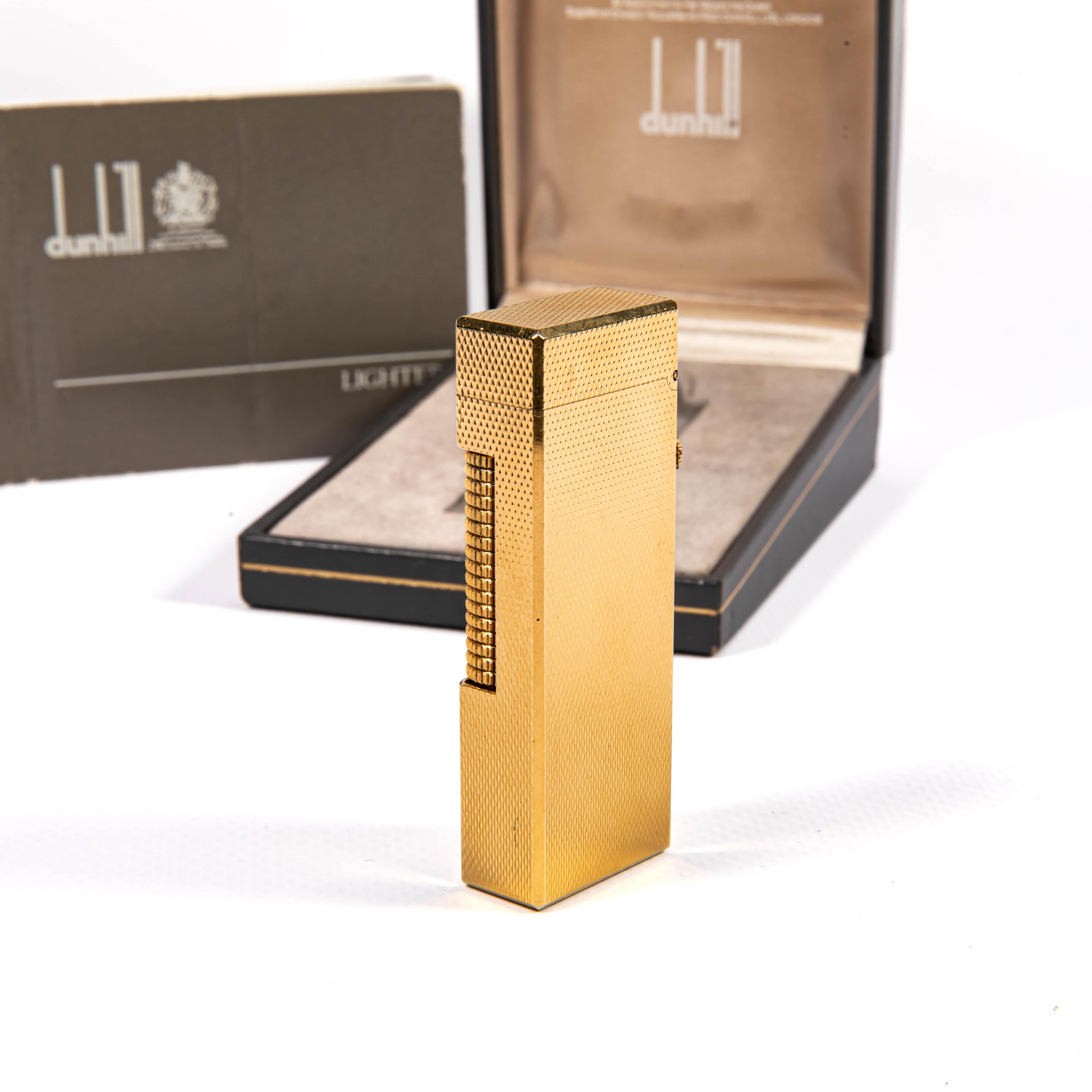 Vintage Gold Plated DUNHILL Rollagas Lighter Fine Barley in Box 1989 In Good Condition In DELFT, NL
