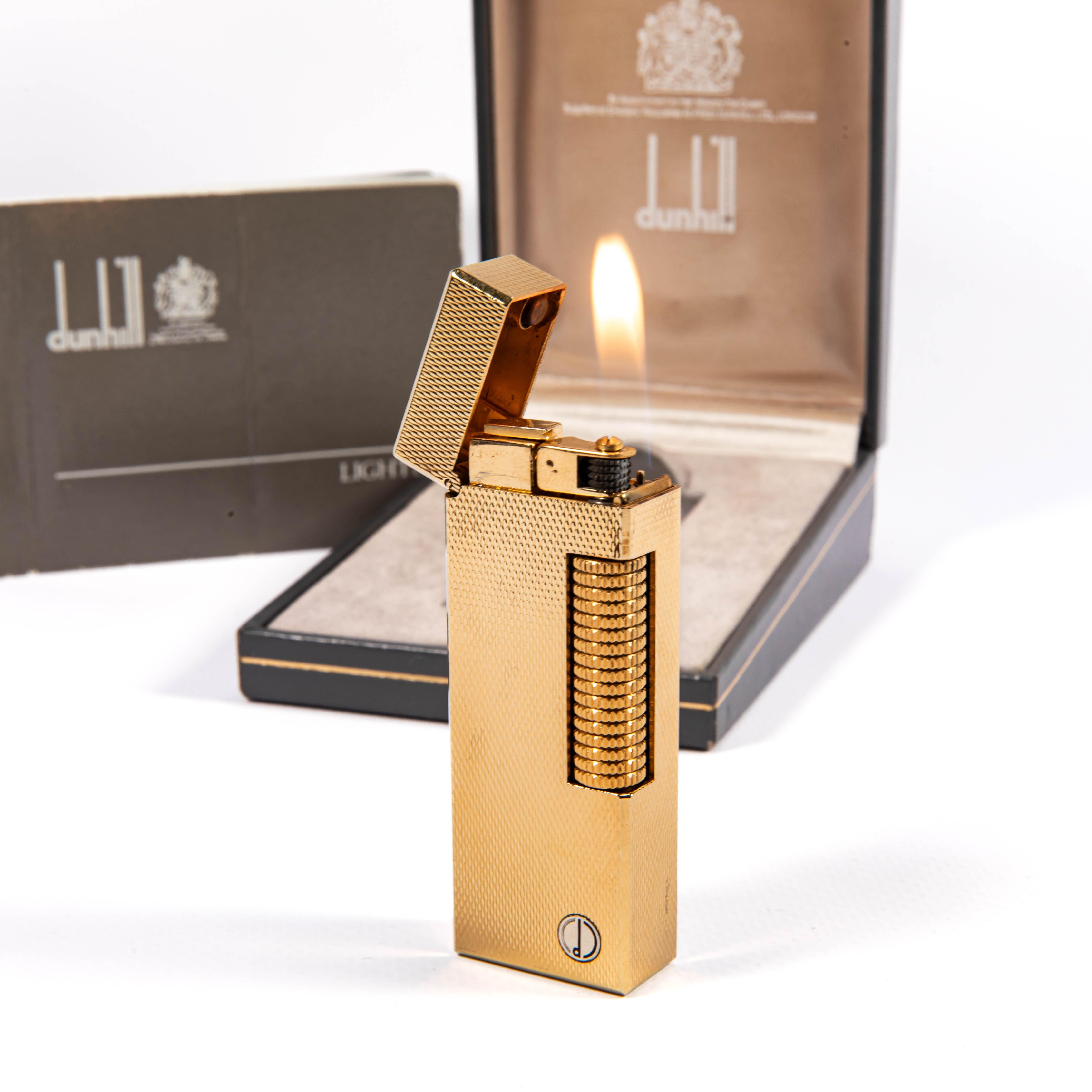 Vintage Gold Plated DUNHILL Rollagas Lighter Fine Barley in Box 1989 2