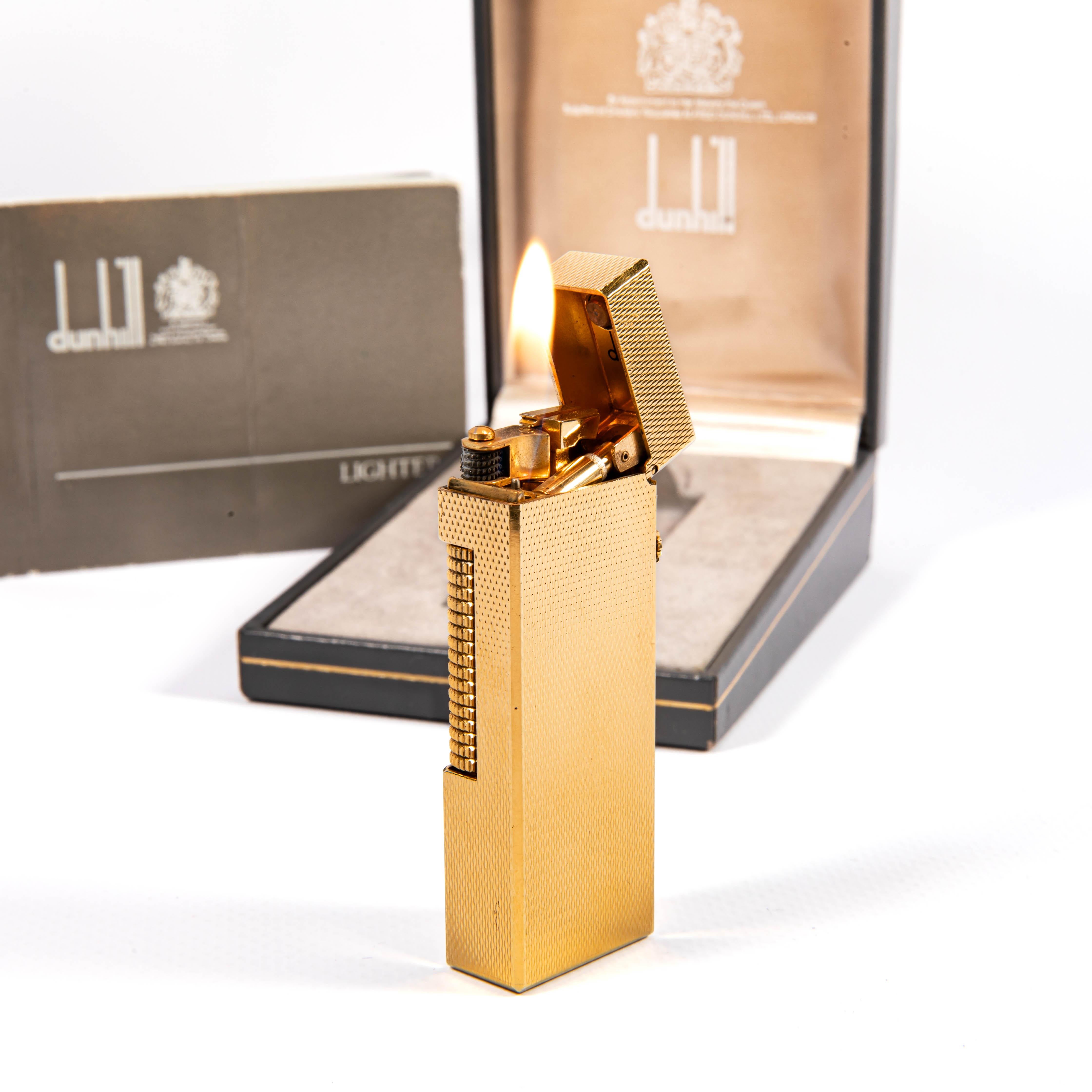Vintage Gold Plated DUNHILL Rollagas Lighter Fine Barley in Box 1989 3