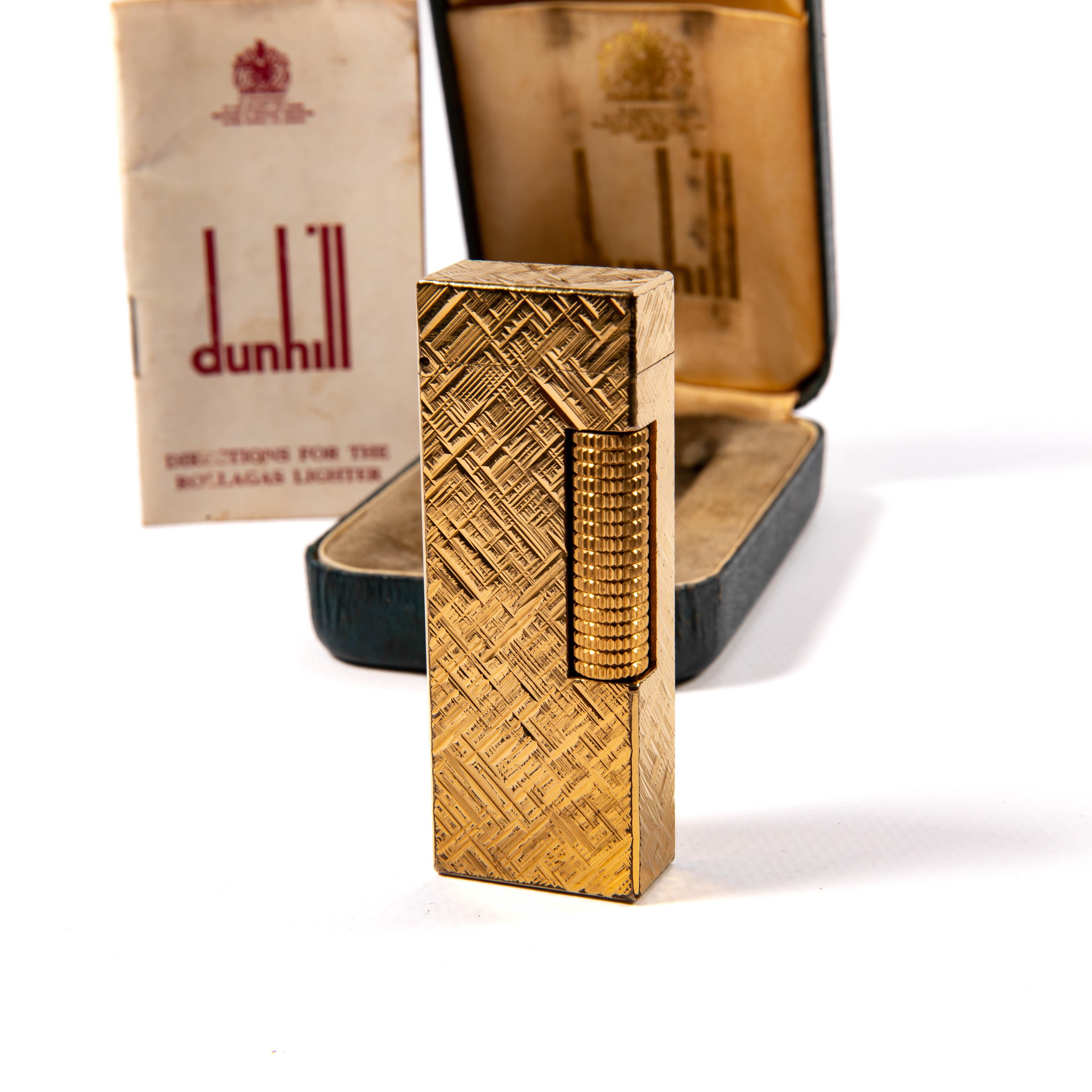 Vintage Gold Plated DUNHILL Rollagas Lighter Florentine in Box 1978 In Good Condition For Sale In DELFT, NL