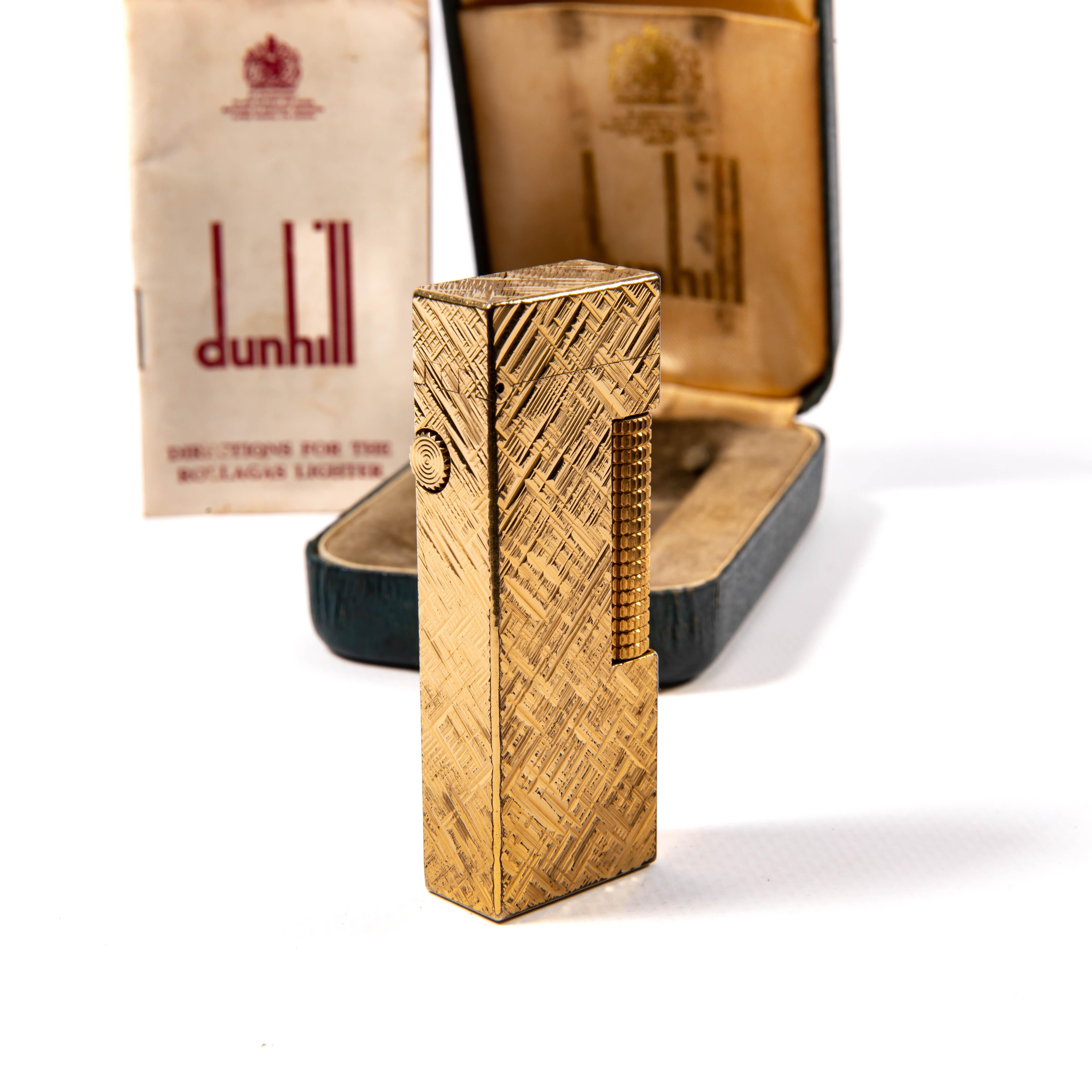 Vintage Gold Plated DUNHILL Rollagas Lighter Florentine in Box 1978 For Sale 1
