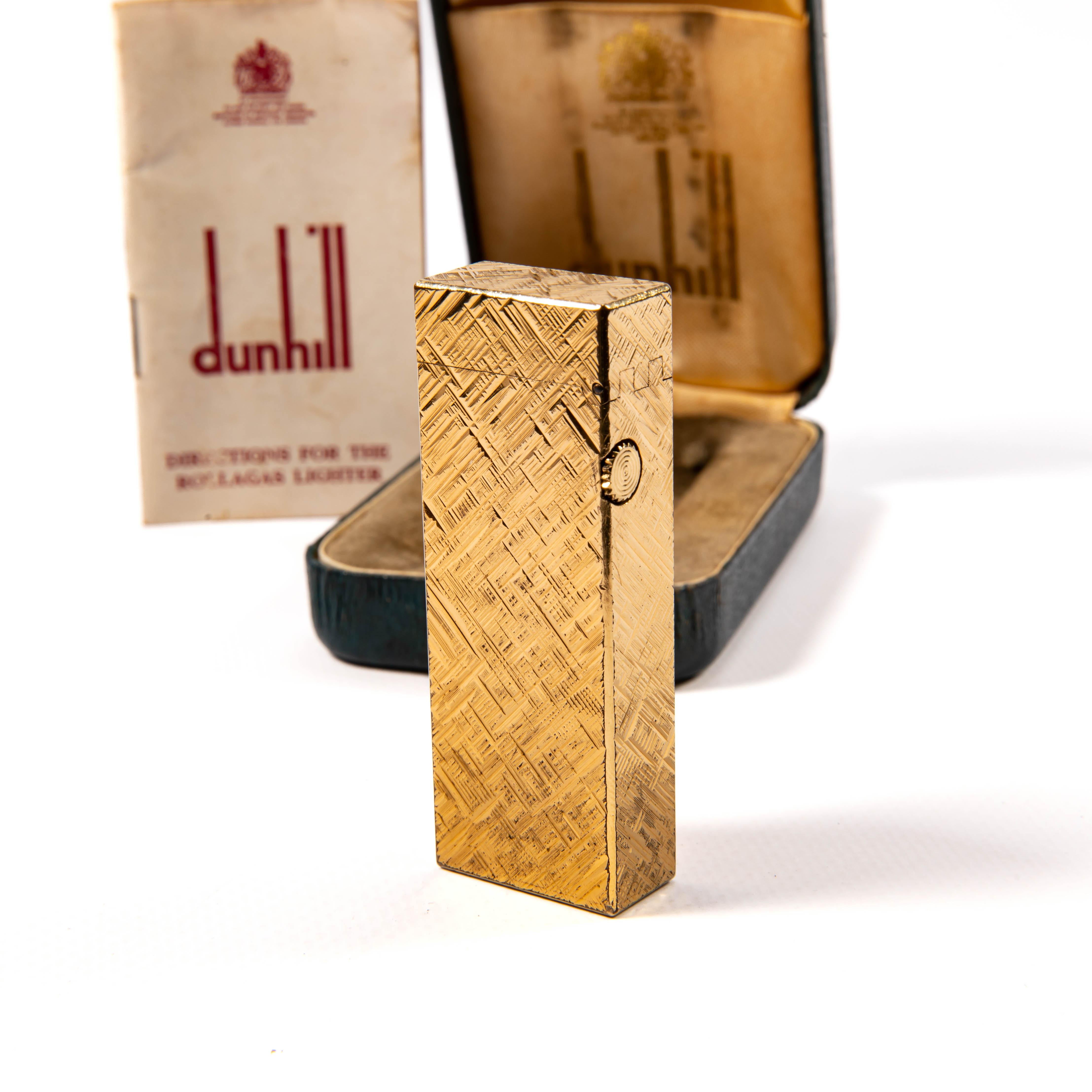 Vintage Gold Plated DUNHILL Rollagas Lighter Florentine in Box 1978 For Sale 2