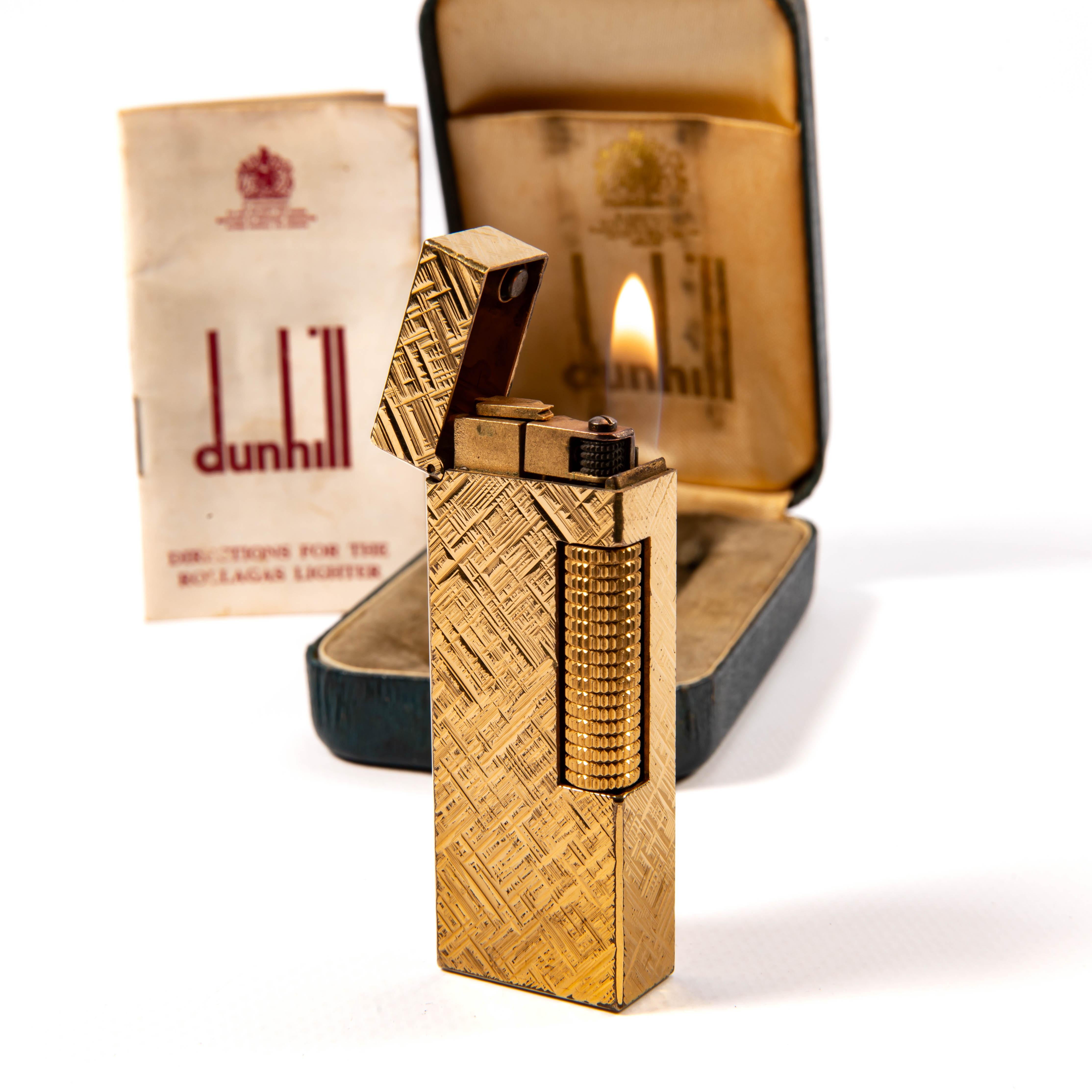 Vintage Gold Plated DUNHILL Rollagas Lighter Florentine in Box 1978 For Sale 3