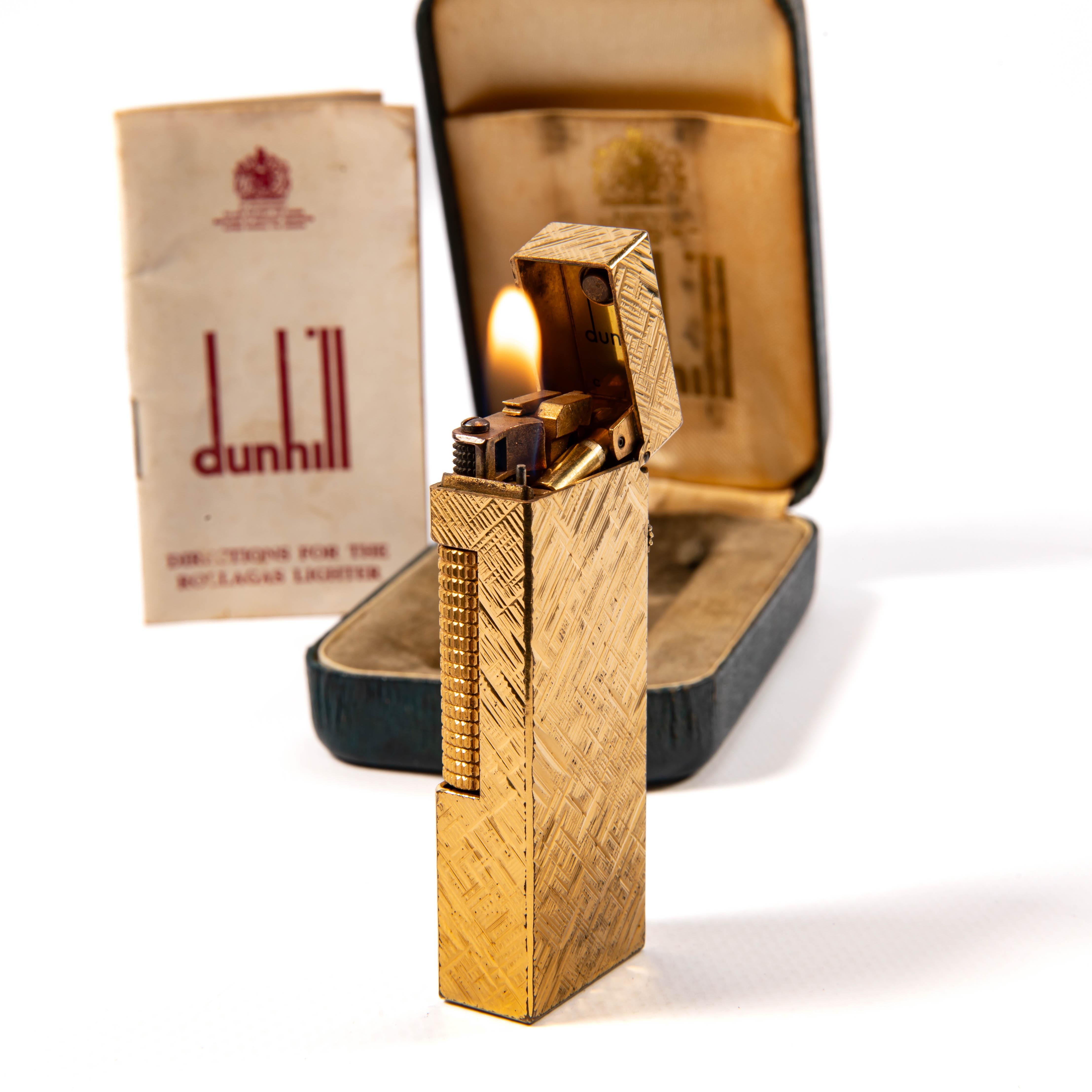 Vintage Gold Plated DUNHILL Rollagas Lighter Florentine in Box 1978 For Sale 4