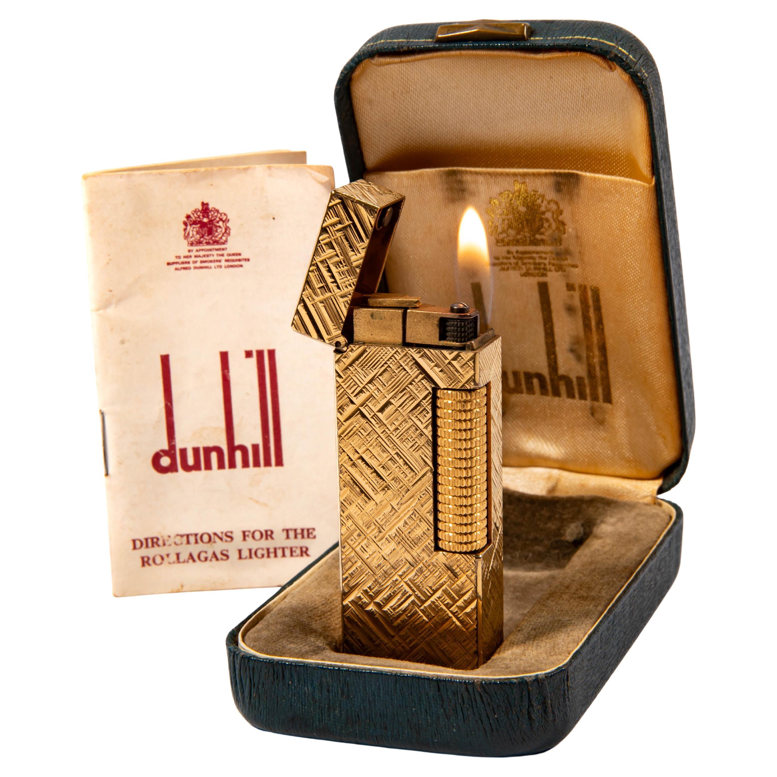 Vintage Gold Plated DUNHILL Rollagas Lighter Florentine in Box 1978