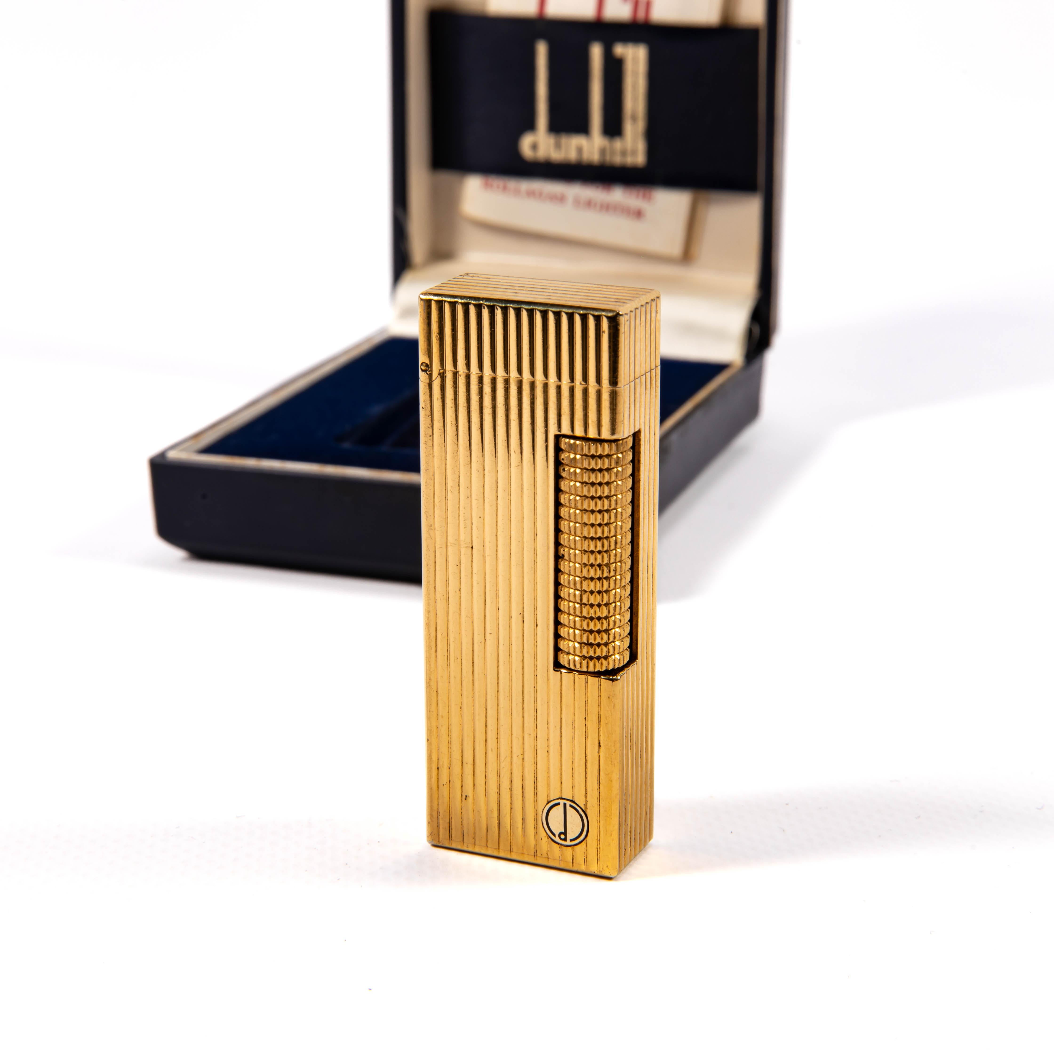 Vintage Gold Plated DUNHILL Rollagas Lines Lines in Box 1986 Bon état - En vente à DELFT, NL