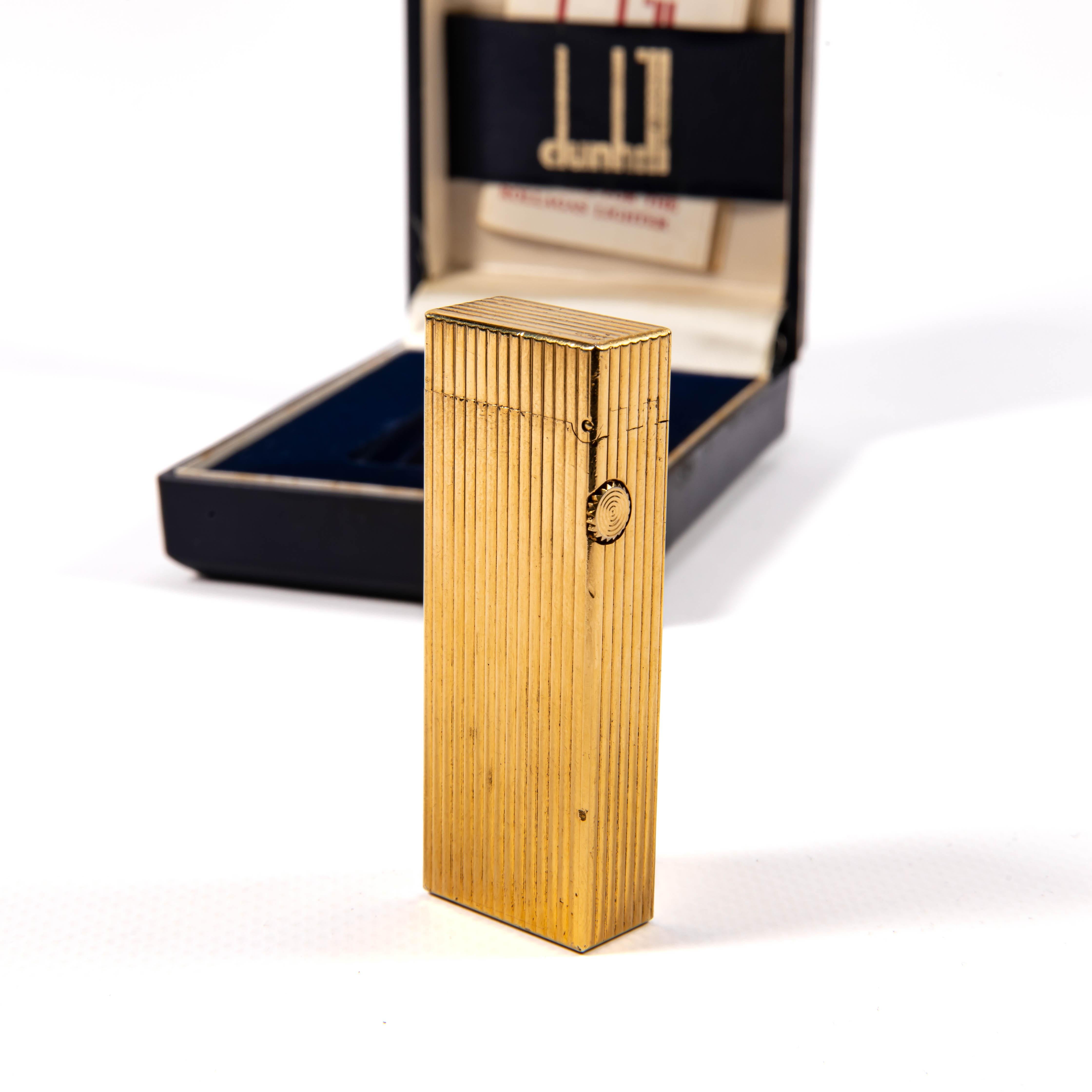 Vintage Gold Plated DUNHILL Rollagas Lines Lines in Box 1986 en vente 1