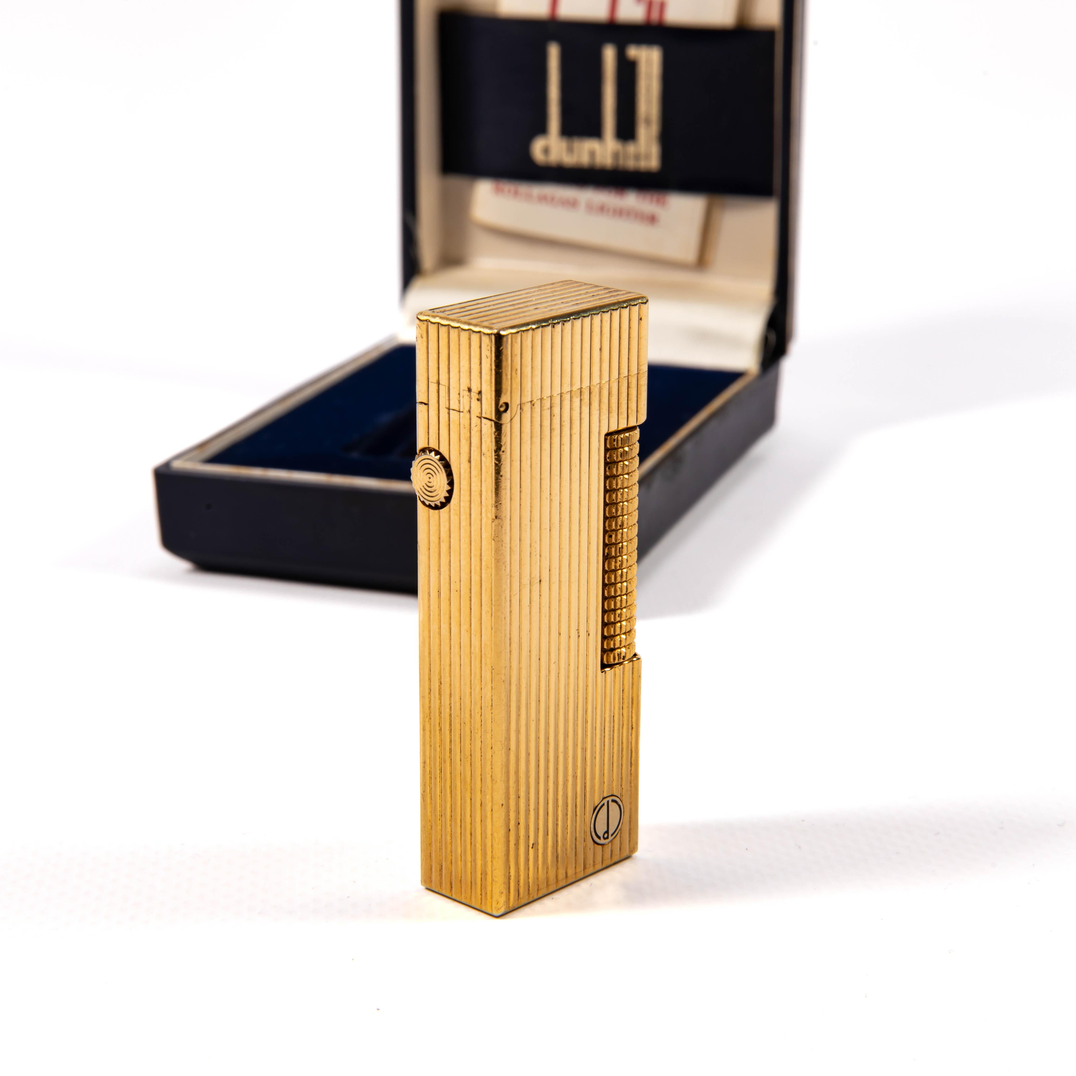 Vintage Gold Plated DUNHILL Rollagas Lines Lines in Box 1986 en vente 2