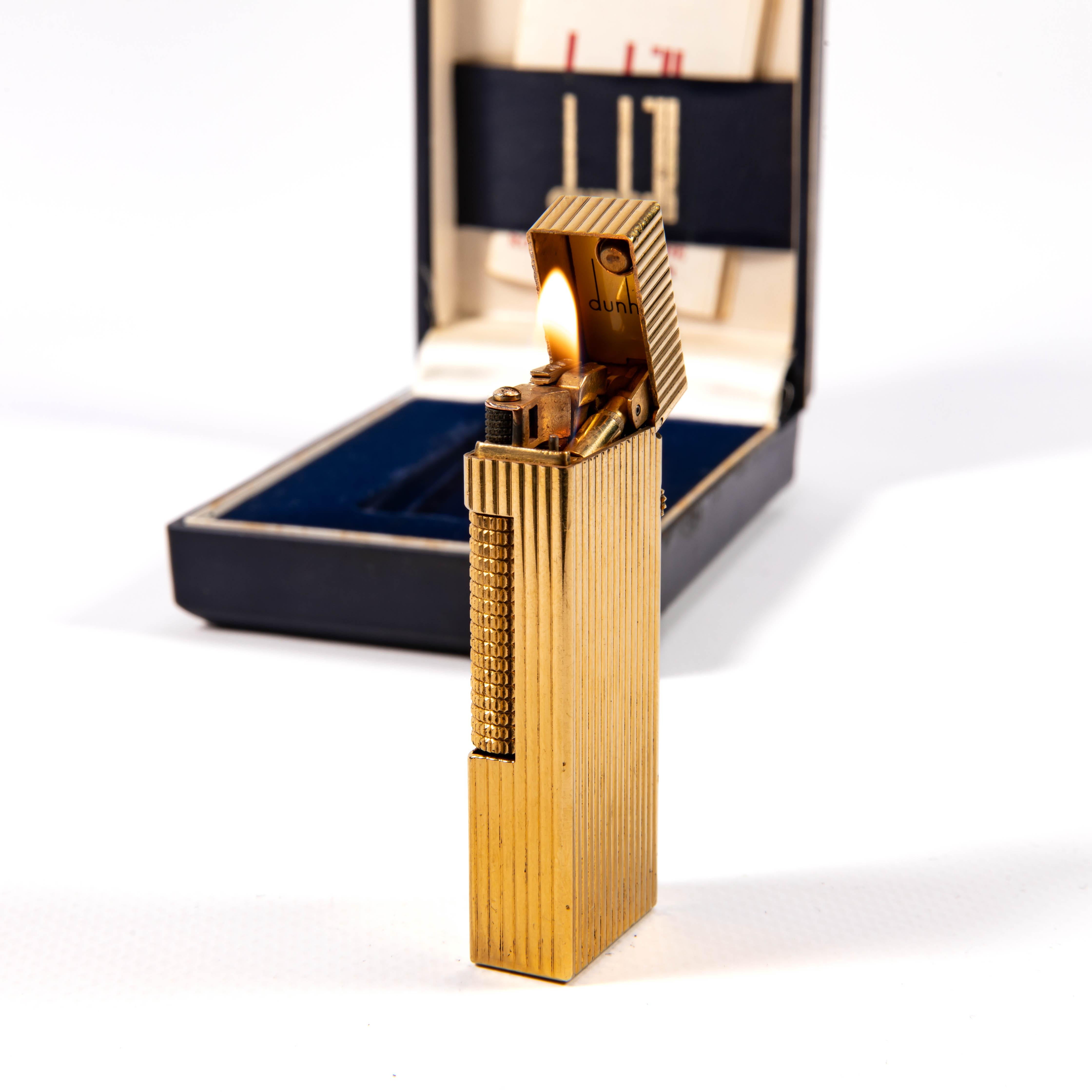 Vintage Gold Plated DUNHILL Rollagas Lines Lines in Box 1986 en vente 3