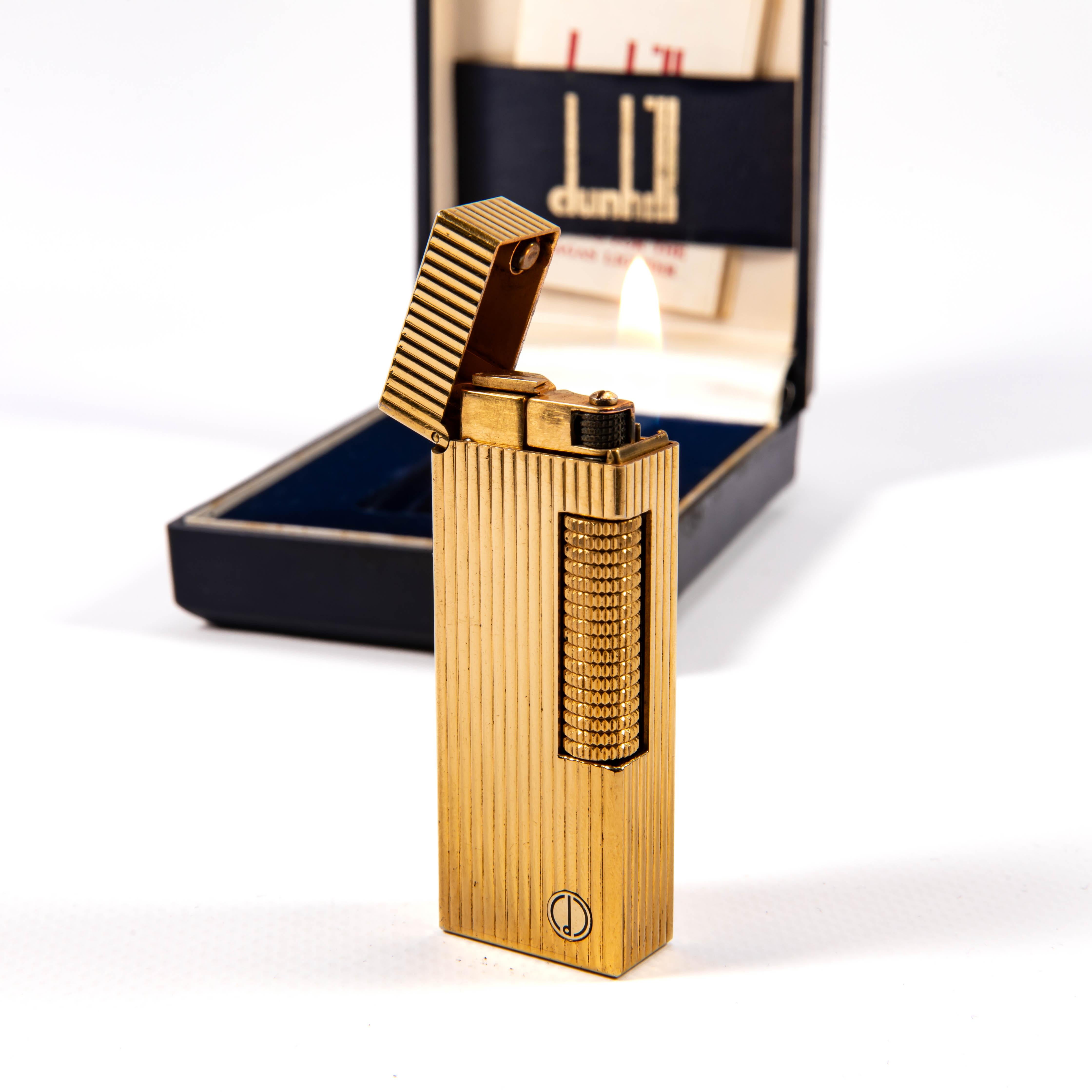 Vintage Gold Plated DUNHILL Rollagas Lines Lines in Box 1986 en vente 4