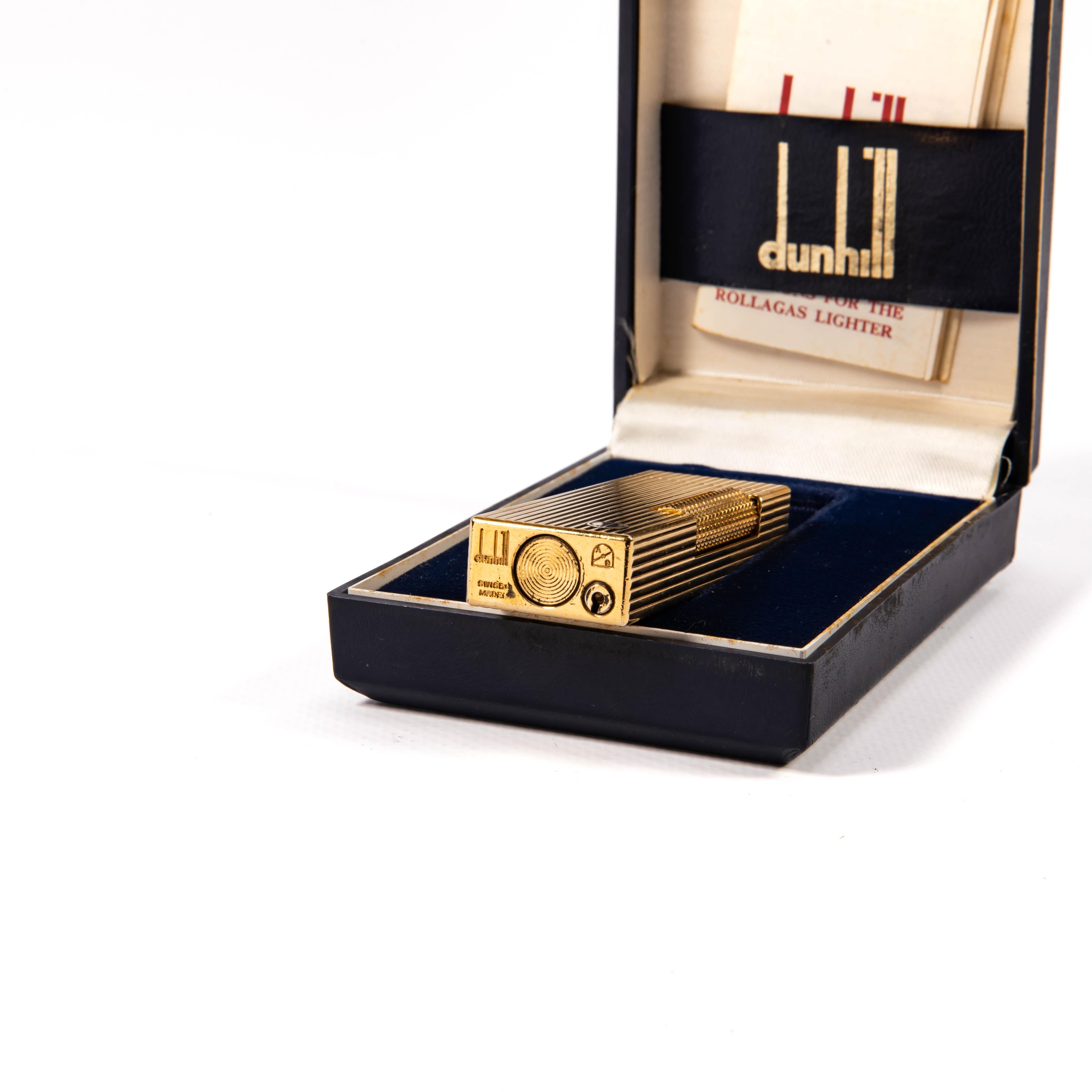 Vintage Gold Plated DUNHILL Rollagas Lines Lines in Box 1986 en vente 5