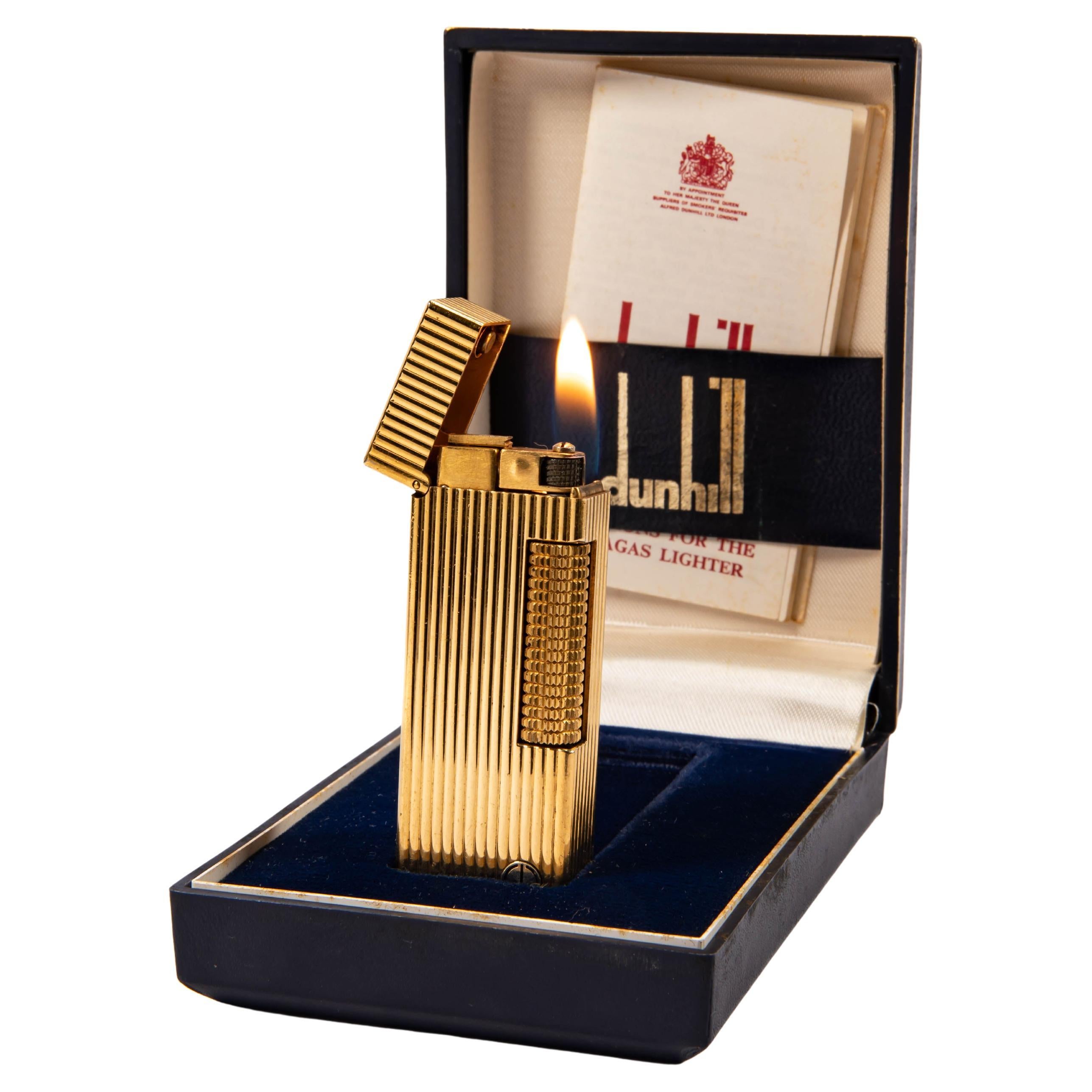 Vintage Gold Plated DUNHILL Rollagas Lighter Lines in Box 1986
