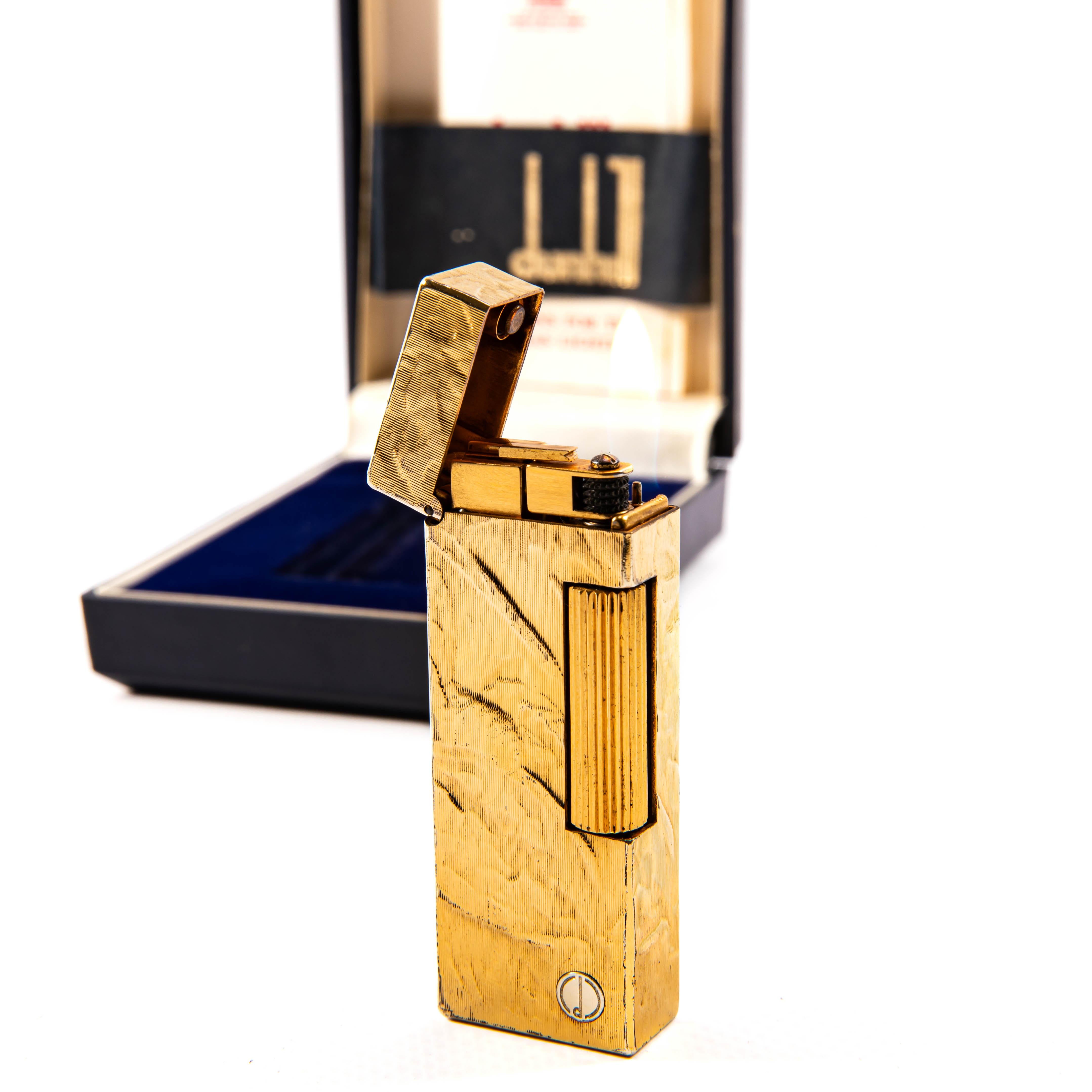 Vintage vergoldete DUNHILL Rollagas Leuchte aus Moire aus Seide, Vintage, in Karton, 1980er Jahre im Angebot 3