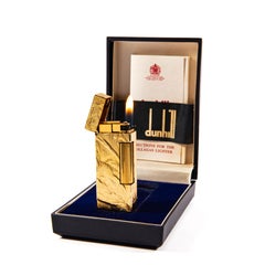 Vintage Gold Plated DUNHILL Rollagas Lighter Silk Moire in Box 1980s