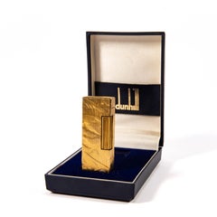 Vintage Gold Plated DUNHILL Rollagas Lighter Silk Moire in Box 1986