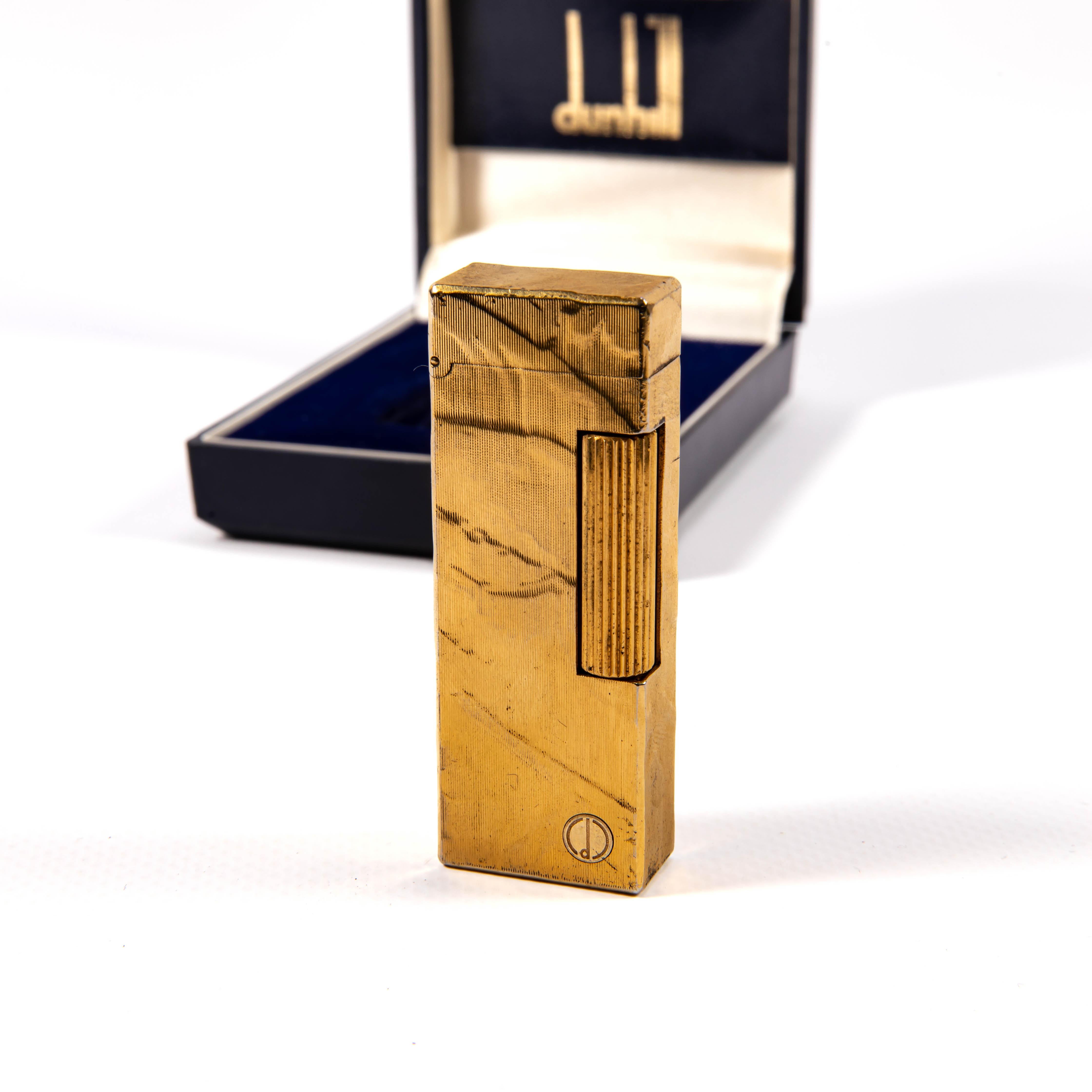 Vintage Gold Plated Dunhill Rollagas Lighter Silk Moire in Box 1986 Bon état - En vente à DELFT, NL