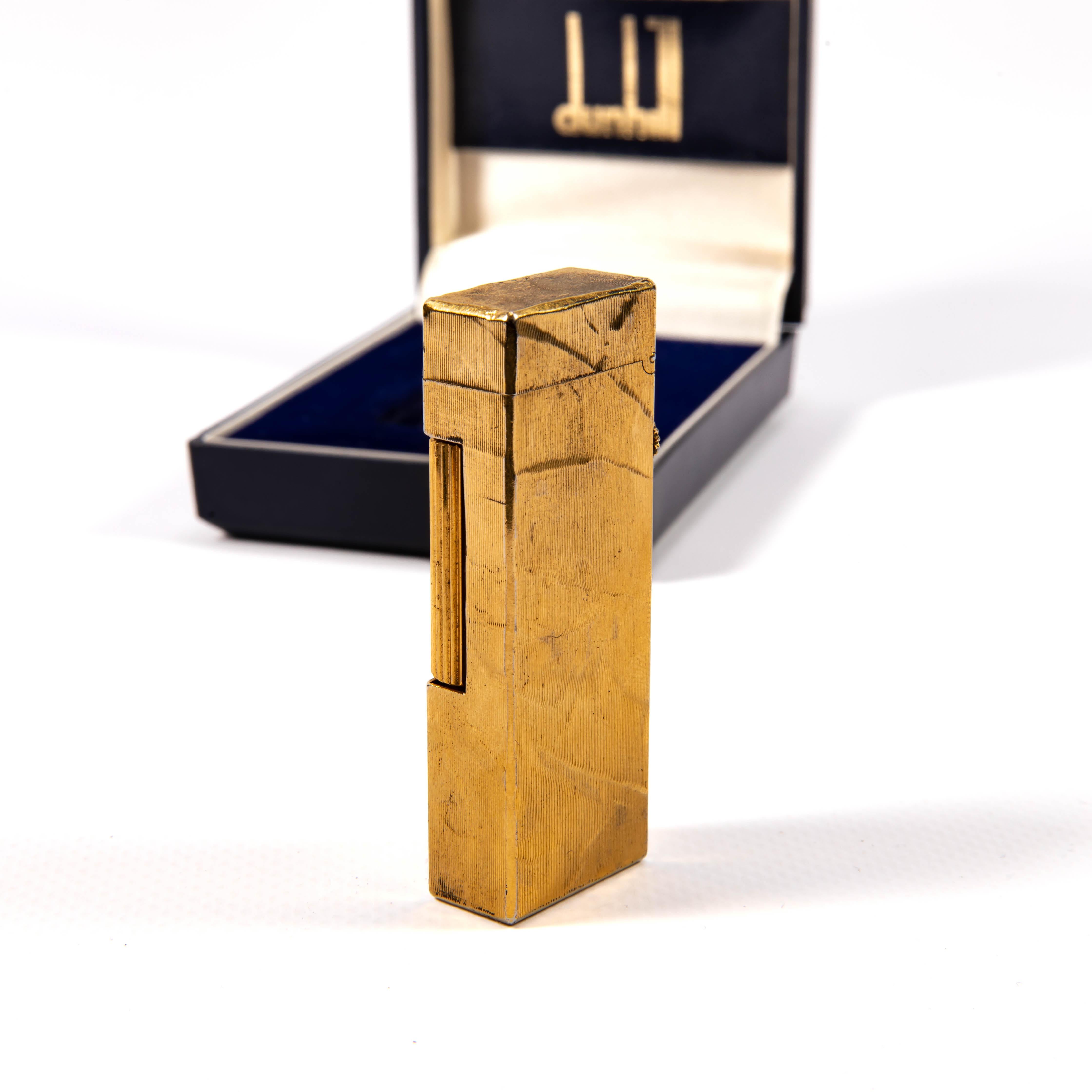 Vintage Gold Plated Dunhill Rollagas Lighter Silk Moire in Box 1986 Unisexe en vente