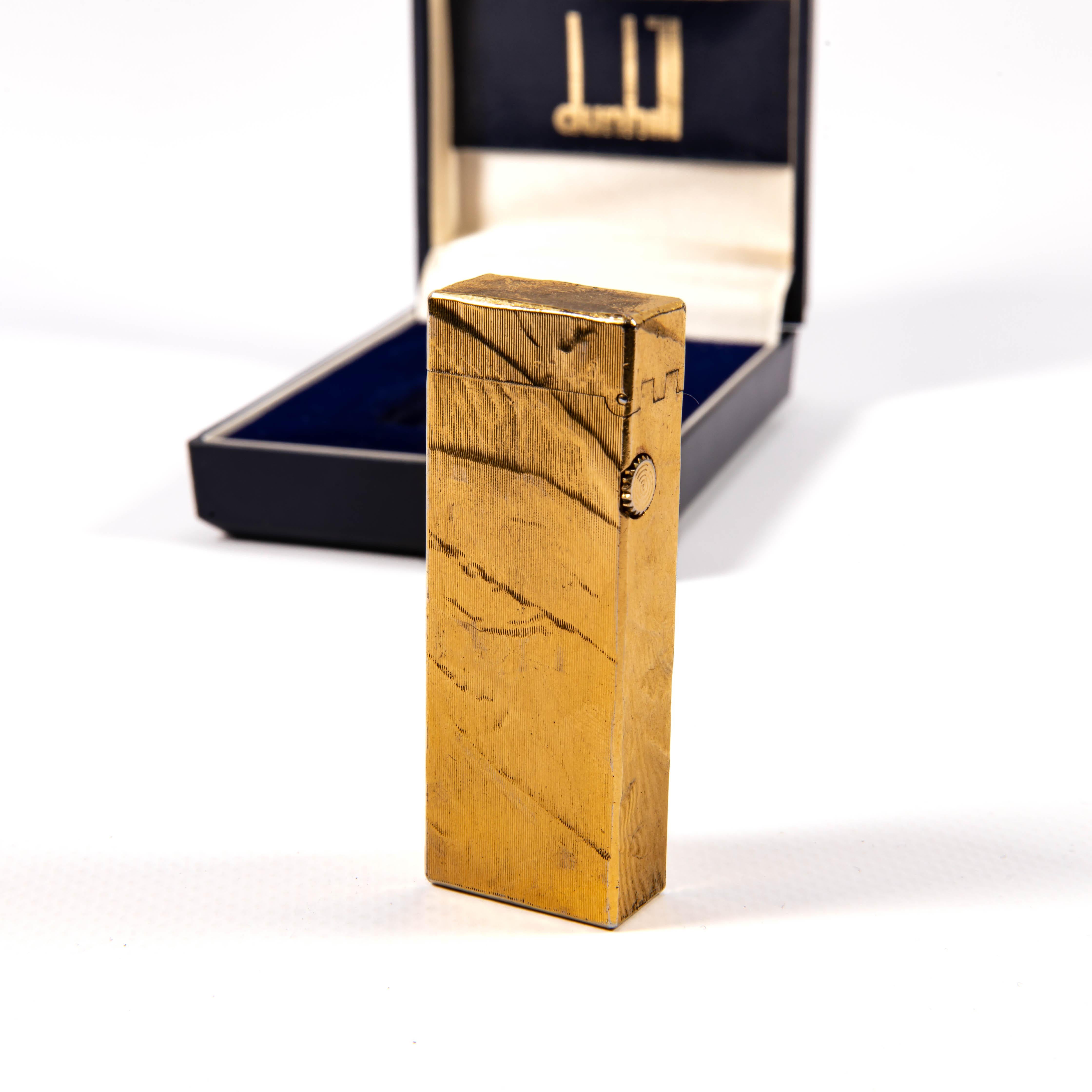 Vintage Gold Plated Dunhill Rollagas Lighter Silk Moire in Box 1986 en vente 1