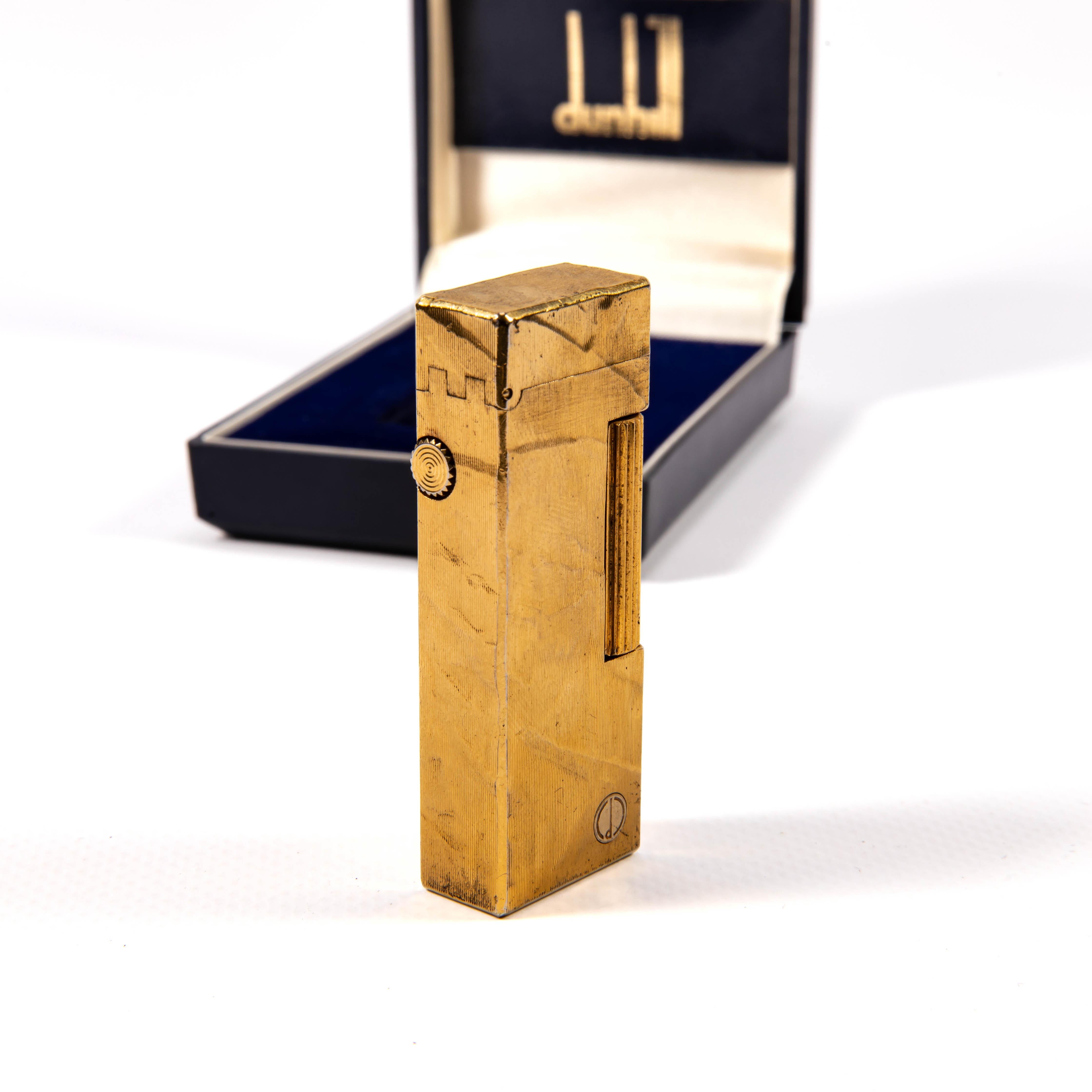 Vintage Gold Plated Dunhill Rollagas Lighter Silk Moire in Box 1986 en vente 2