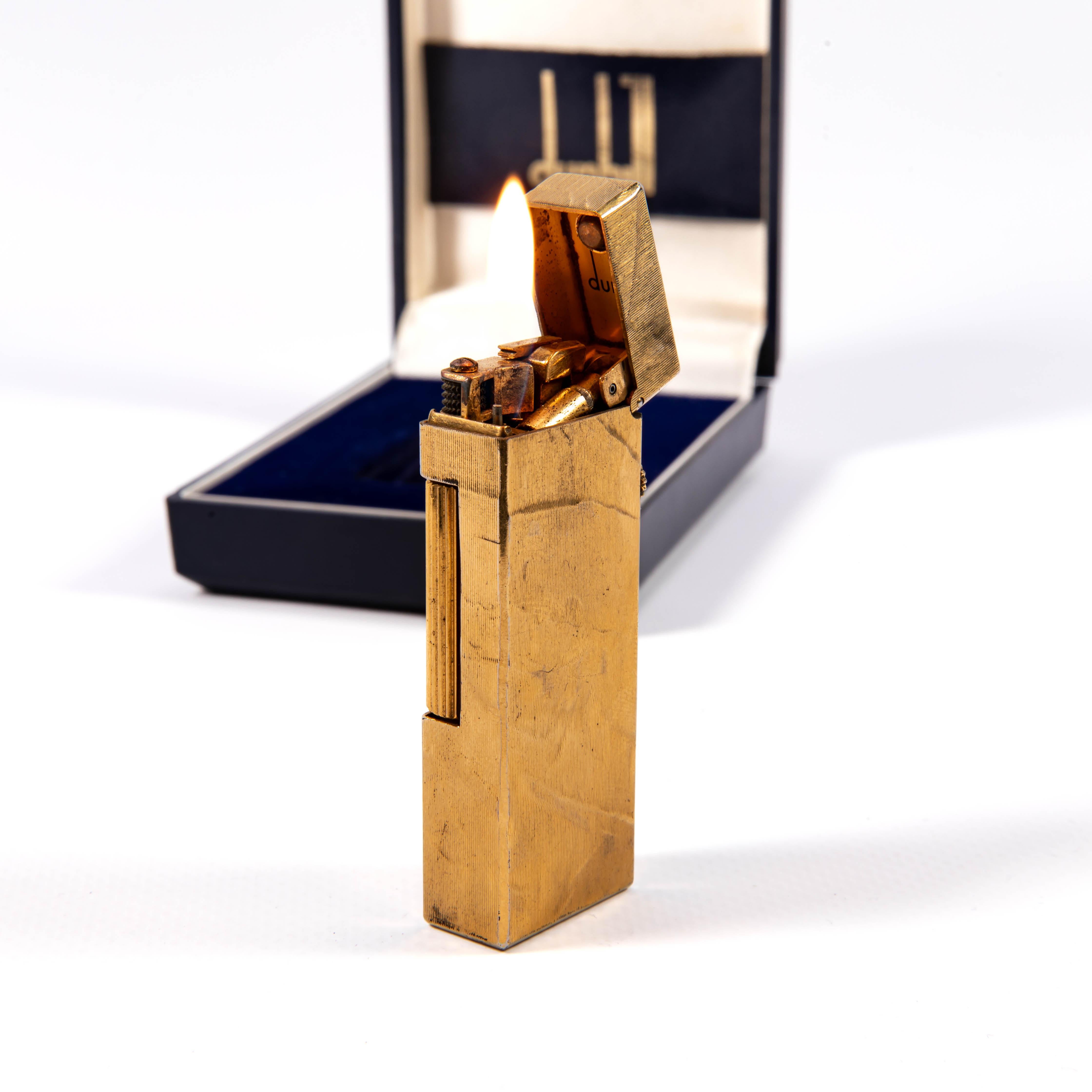 Vintage Gold Plated Dunhill Rollagas Lighter Silk Moire in Box 1986 en vente 4