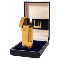 Vintage Gold Plated DUNHILL Rollagas Lighter Silk Moire in Box 1986